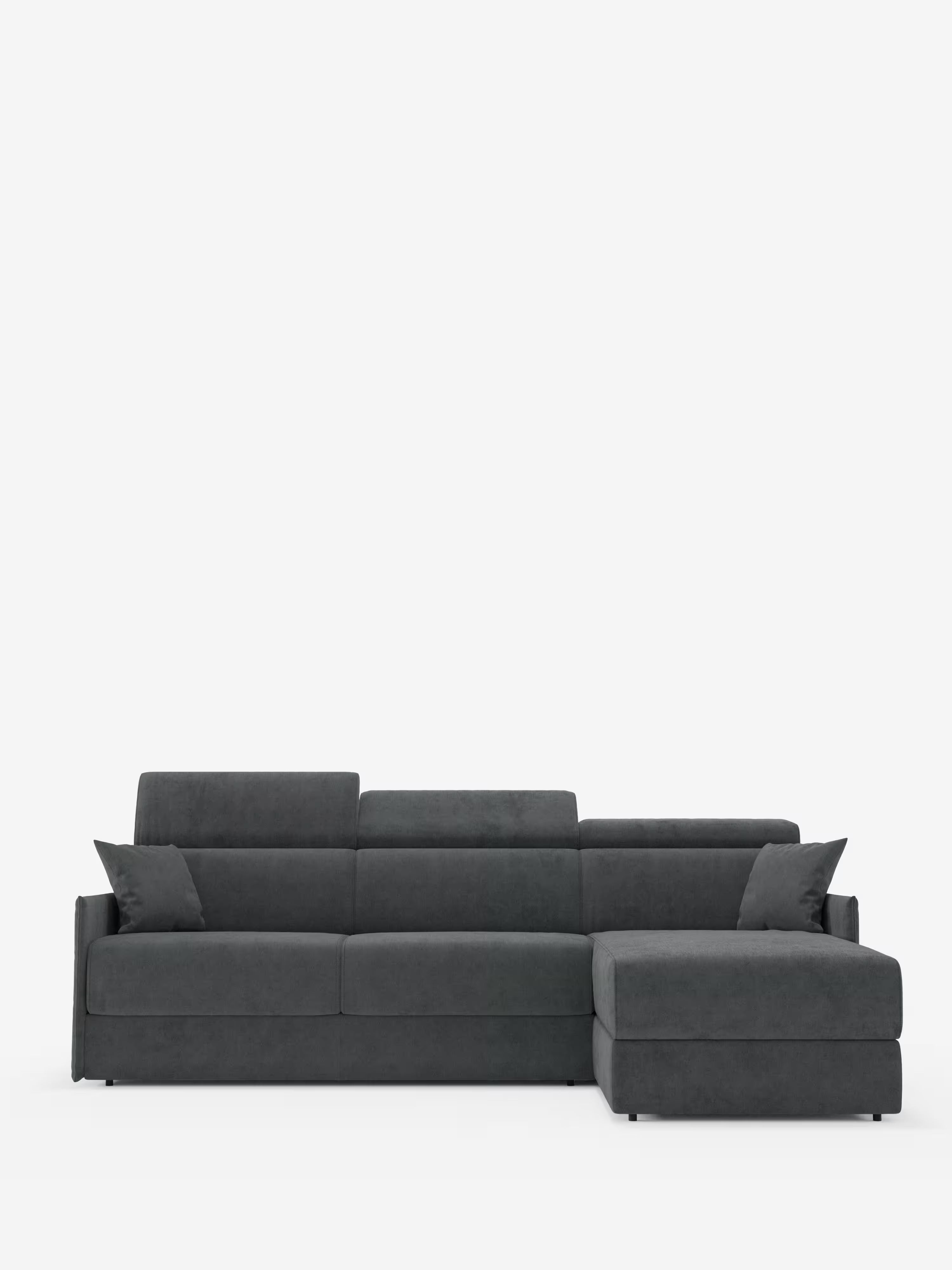 Miryam canapé convertible d'angle compact - têtières inclinables et méridienne coffre en tissu détachable T31
