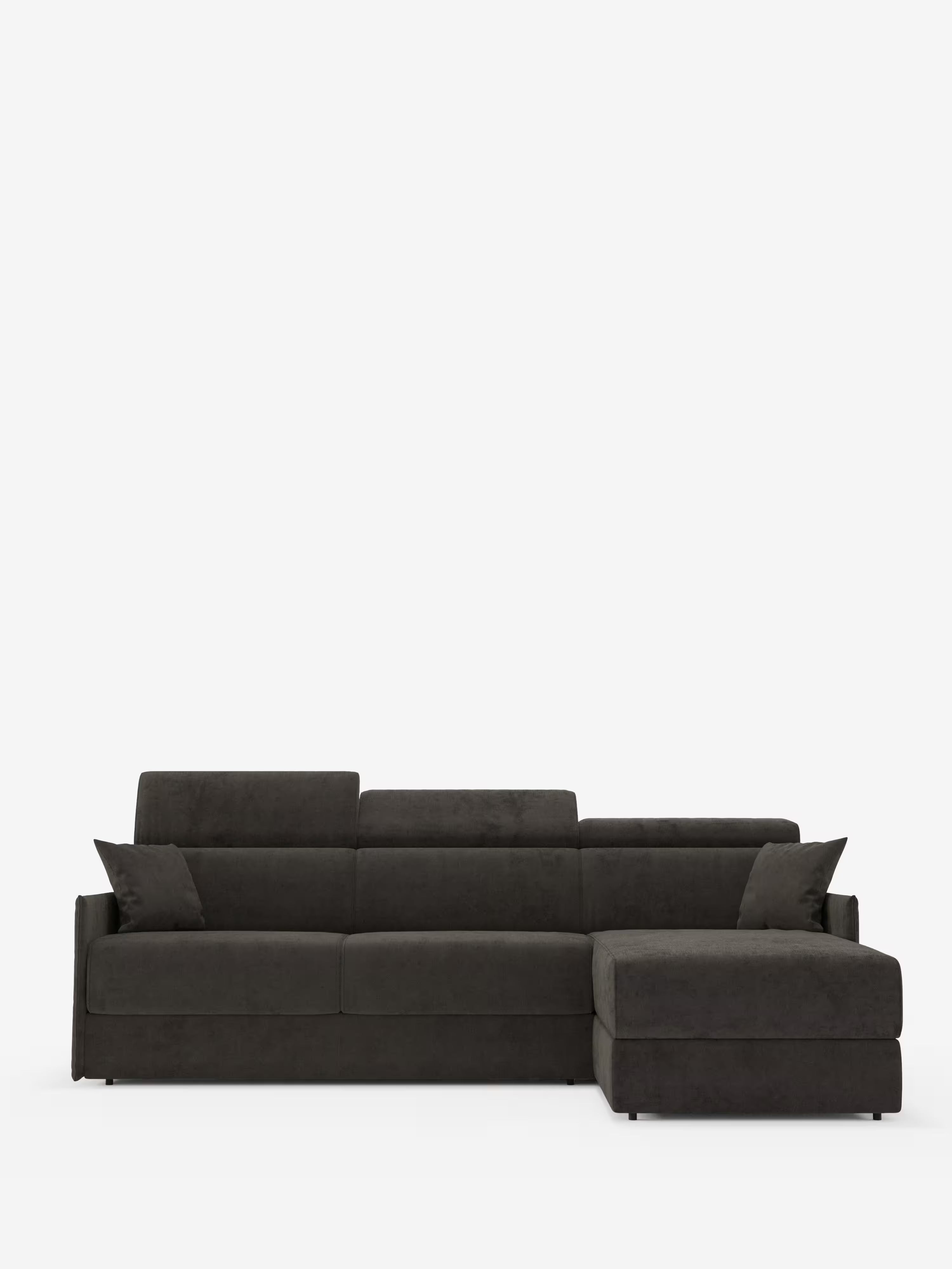 Miryam canapé convertible d'angle compact - têtières inclinables et méridienne coffre en tissu détachable T31