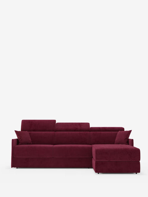 Miryam canapé convertible d'angle compact - têtières inclinables et méridienne coffre en tissu détachable T31