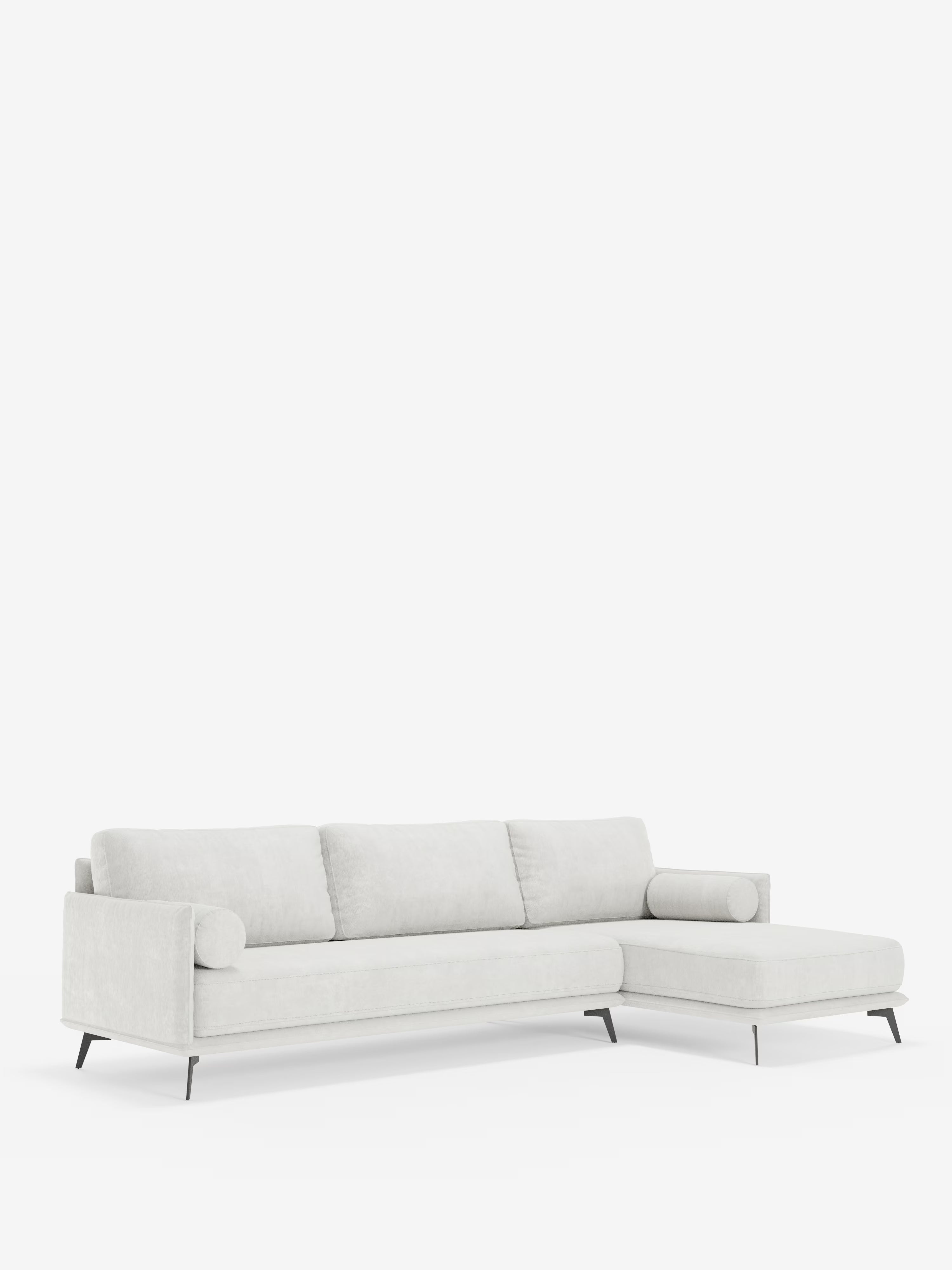Basalto canapé d'angle moderne avec méridienne et base en métal - dossiers en plumes et tissu détachable T31