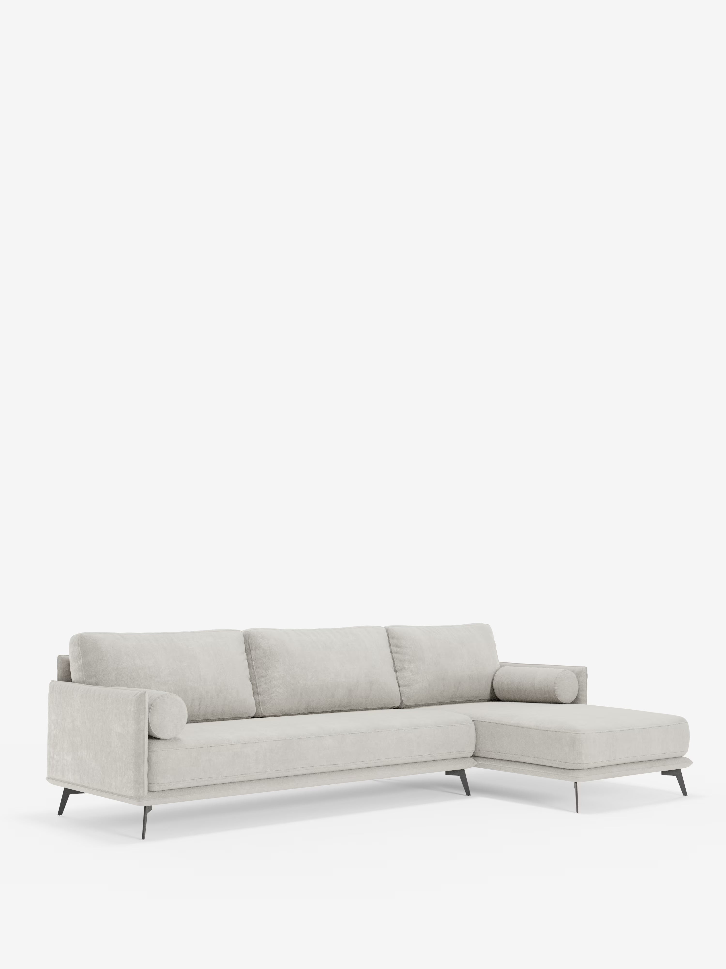 Basalto canapé d'angle moderne avec méridienne et base en métal - dossiers en plumes et tissu détachable T31