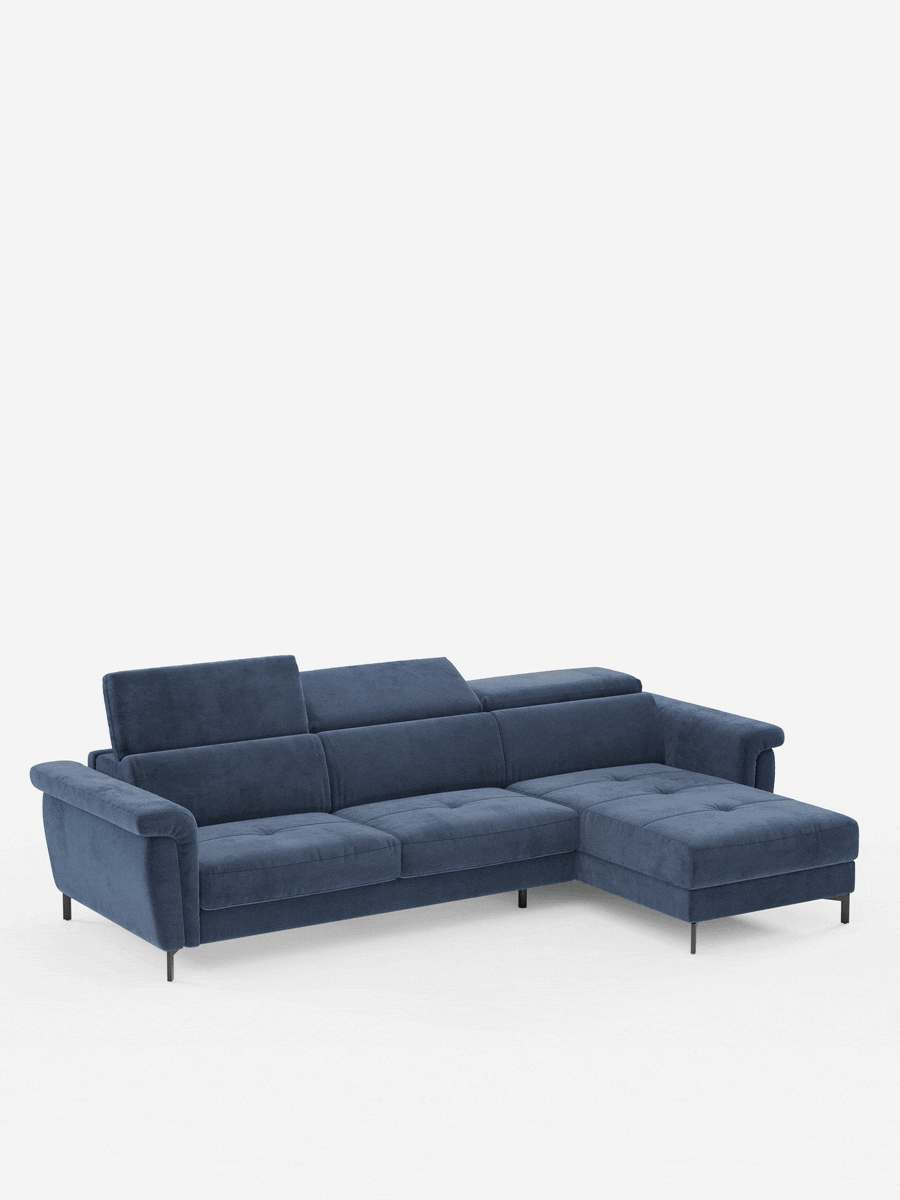 Capri canapé convertible avec méridienne coffre et têtières réglables - Tissu Effet Velours Détachable T30