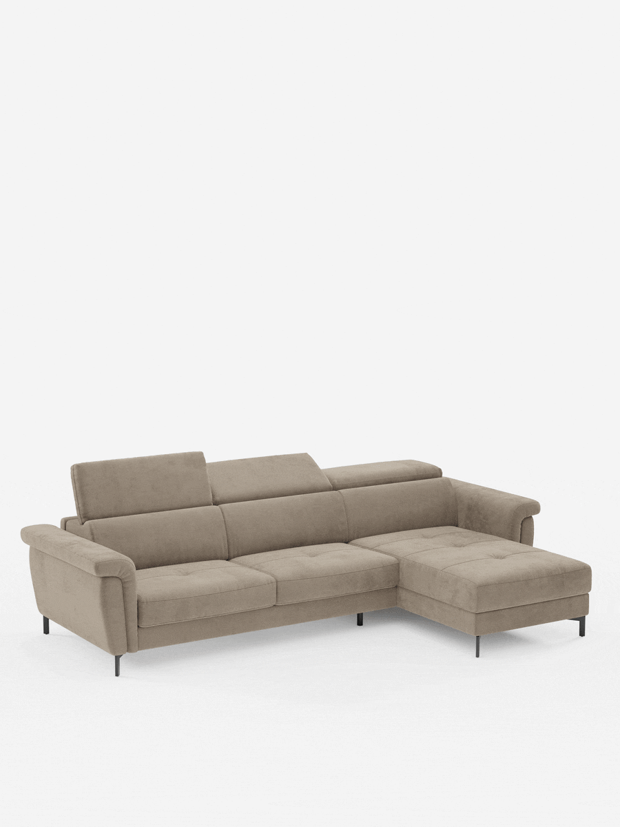 Capri canapé convertible avec méridienne coffre et têtières réglables - Tissu Effet Velours Détachable T30