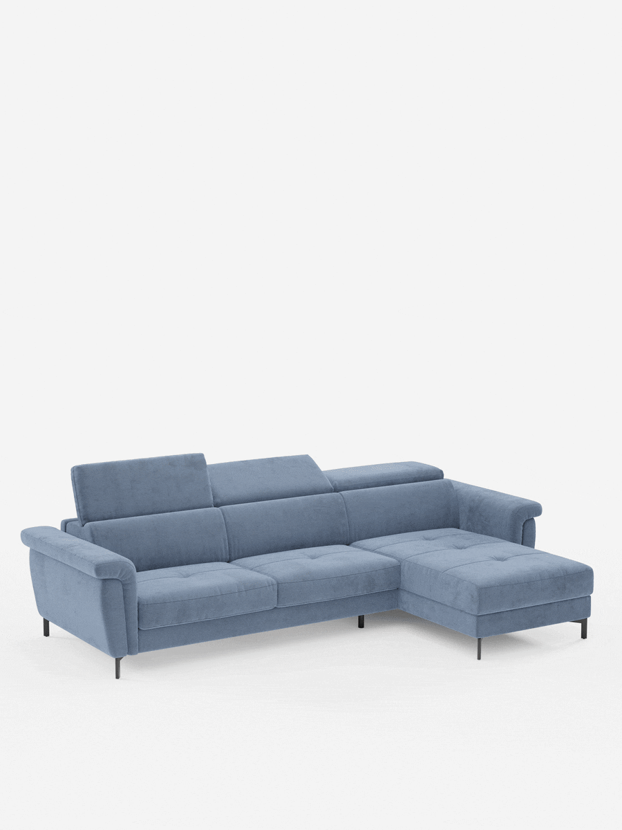 Capri canapé convertible avec méridienne coffre et têtières réglables - Tissu Effet Velours Détachable T30