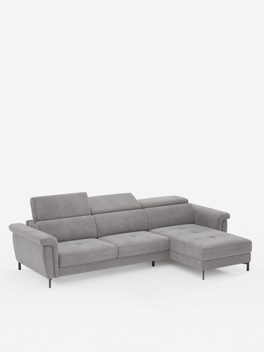 Capri canapé convertible avec méridienne coffre et têtières réglables - Tissu Effet Velours Détachable T30
