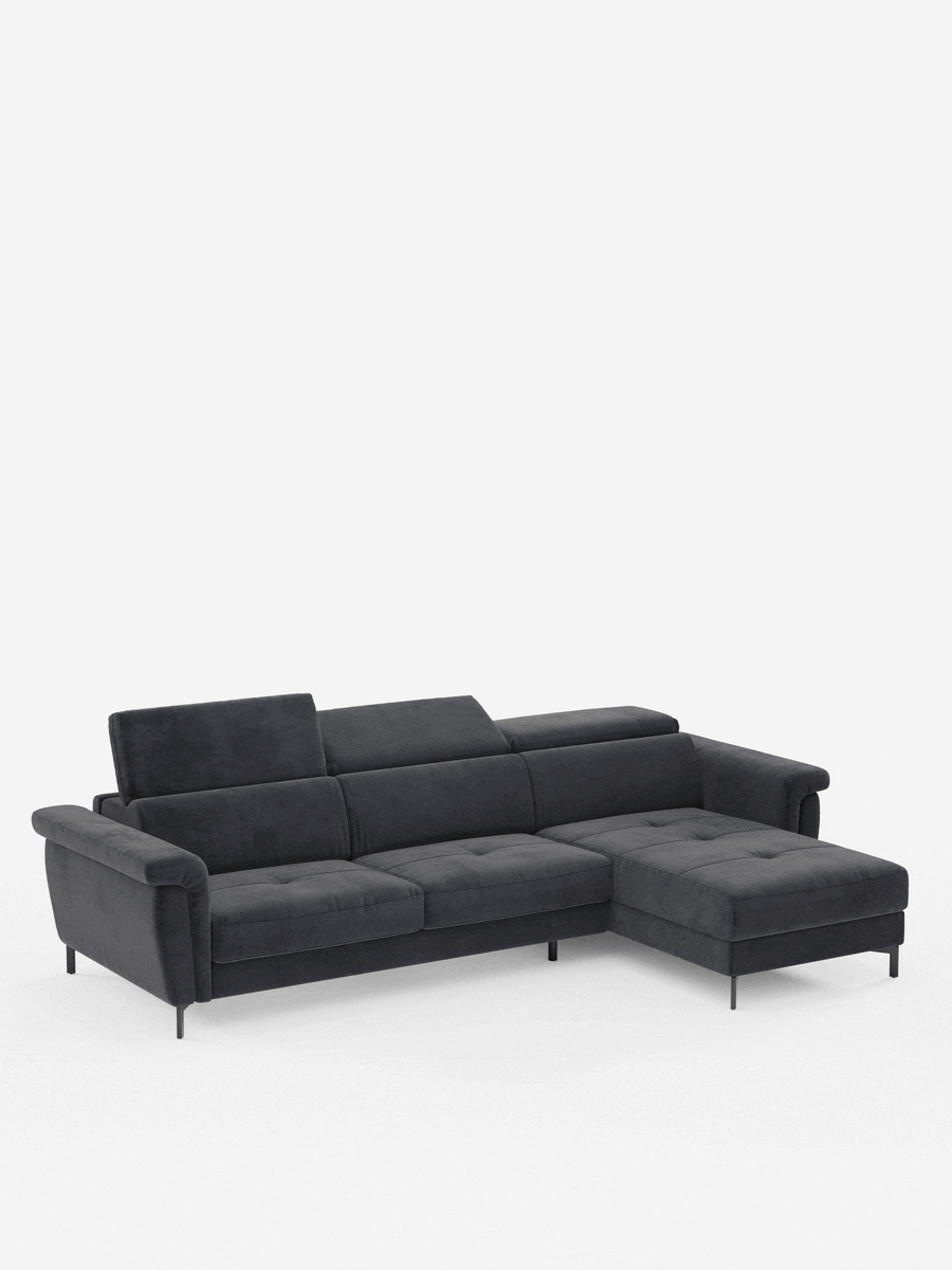 Capri canapé convertible avec méridienne coffre et têtières réglables - Tissu Effet Velours Détachable T30