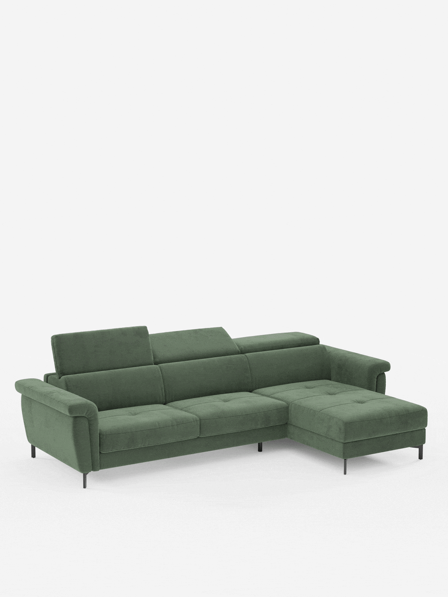 Capri canapé convertible avec méridienne coffre et têtières réglables - Tissu Effet Velours Détachable T30