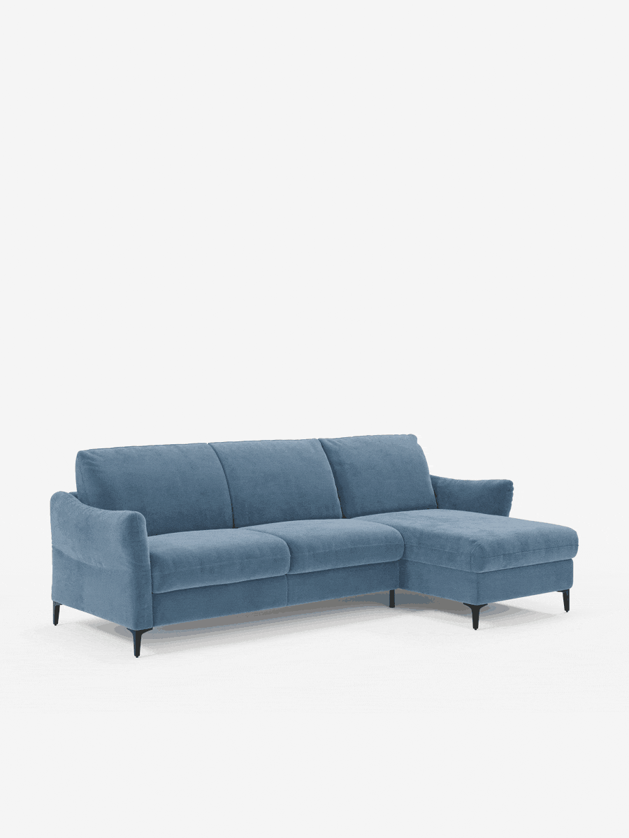 Dalia canapé-lit avec méridienne coffre de rangement et matelas de 18 cm de hauteur - pieds hauts et tissu anti-taches T30
