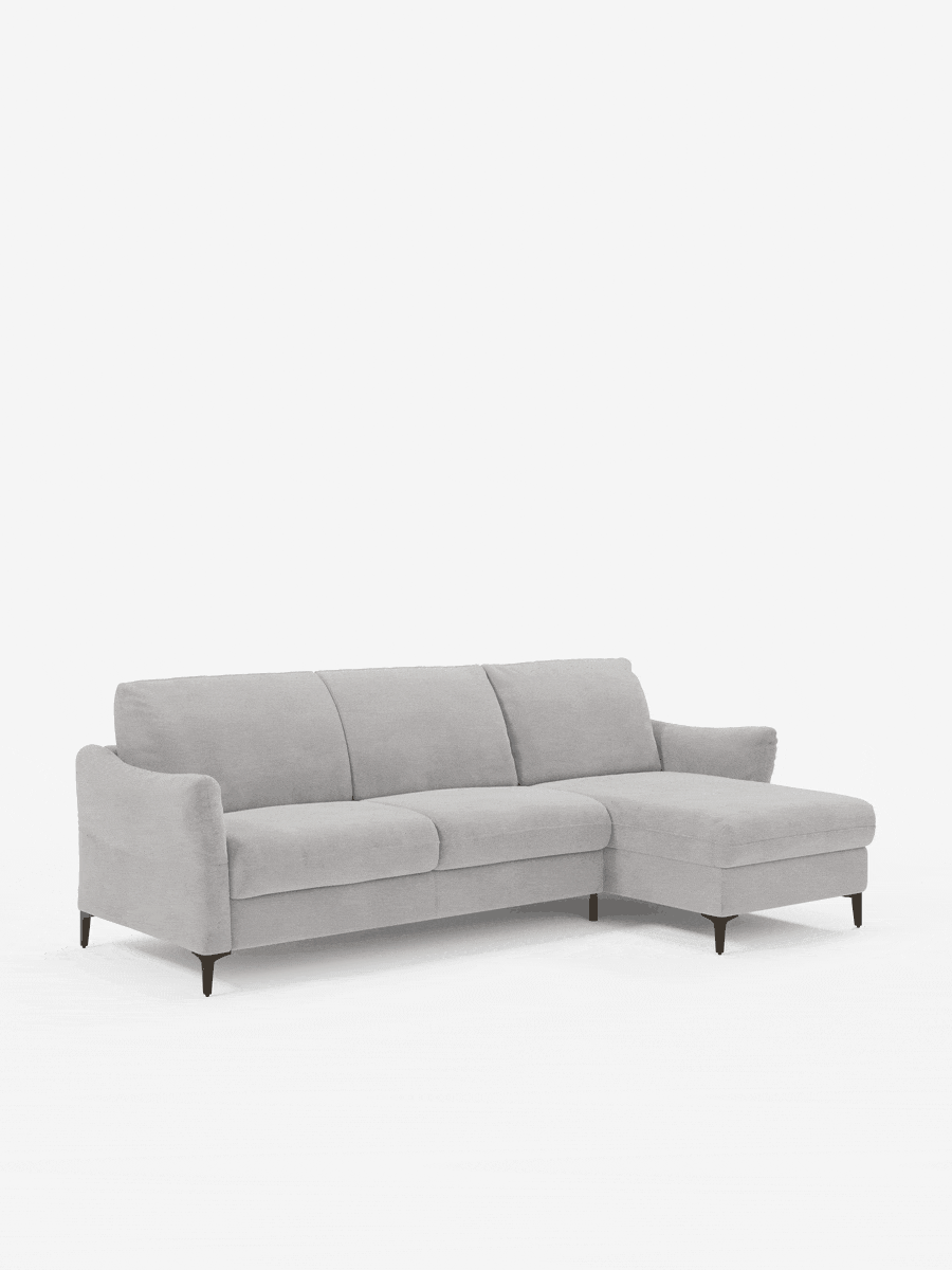 Dalia canapé-lit avec méridienne coffre de rangement et matelas de 18 cm de hauteur - pieds hauts et tissu anti-taches T30