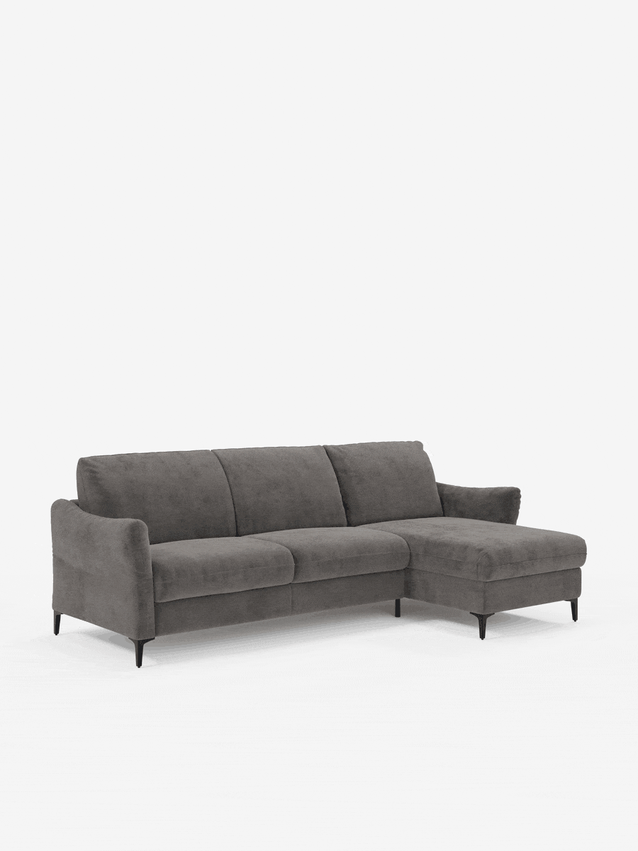 Dalia canapé-lit avec méridienne coffre de rangement et matelas de 18 cm de hauteur - pieds hauts et tissu anti-taches T30