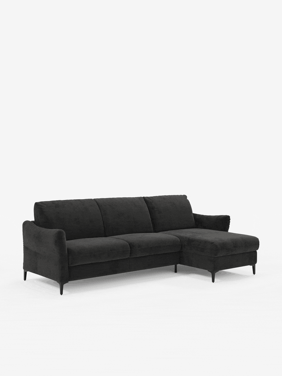 Dalia canapé-lit avec méridienne coffre de rangement et matelas de 18 cm de hauteur - pieds hauts et tissu anti-taches T30
