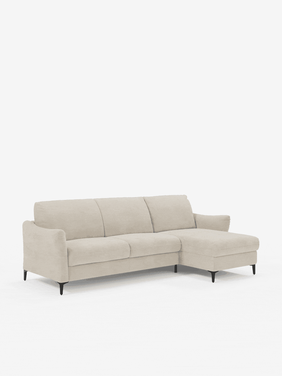 Dalia canapé-lit avec méridienne coffre de rangement et matelas de 18 cm de hauteur - pieds hauts et tissu anti-taches T30