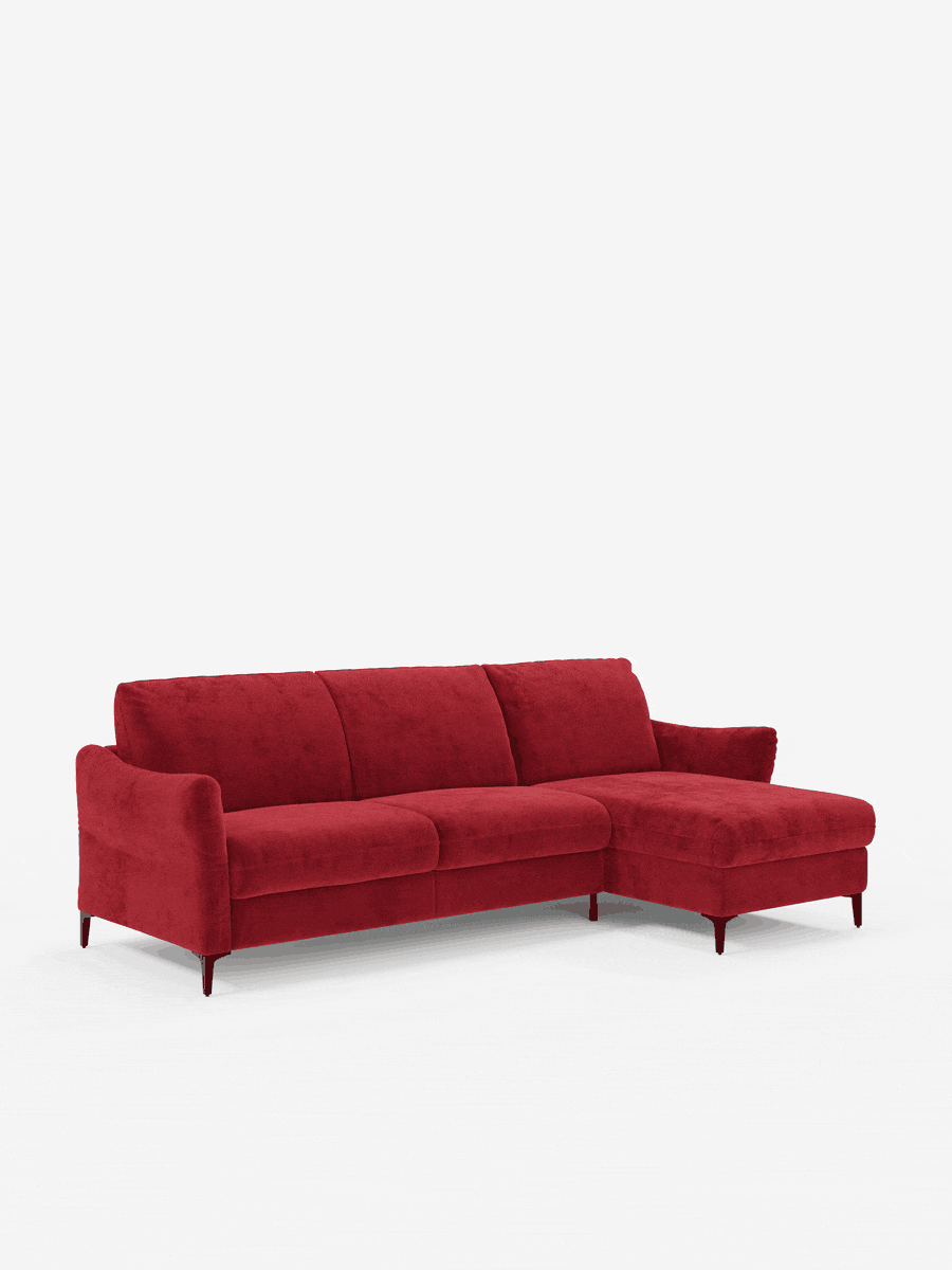 Dalia canapé-lit avec méridienne coffre de rangement et matelas de 18 cm de hauteur - pieds hauts et tissu anti-taches T30