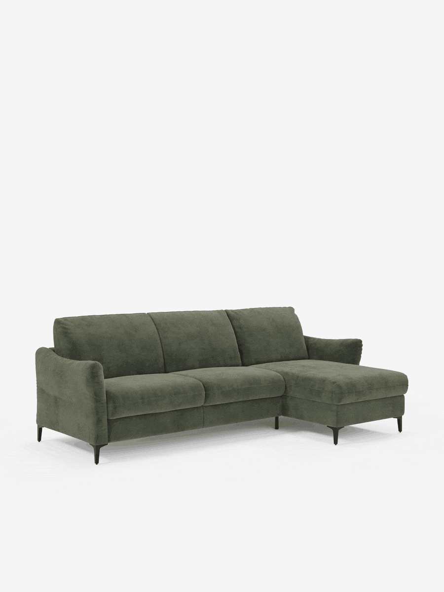 Dalia canapé-lit avec méridienne coffre de rangement et matelas de 18 cm de hauteur - pieds hauts et tissu anti-taches T30