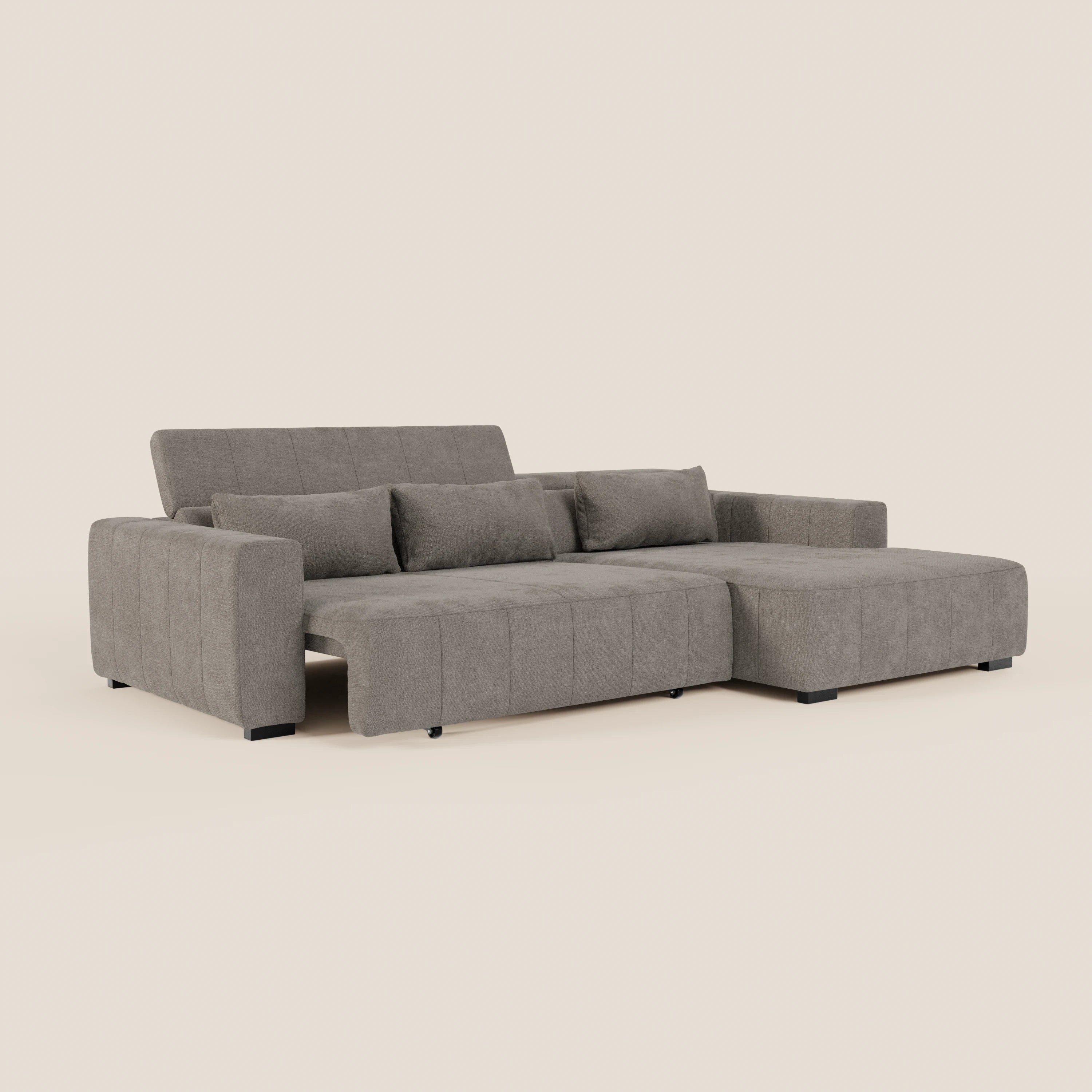 Doric Divano angolare con penisola e sedute allungabili con relax elettrico - poggiatesta reclinabili in tessuto smacchiabile T23