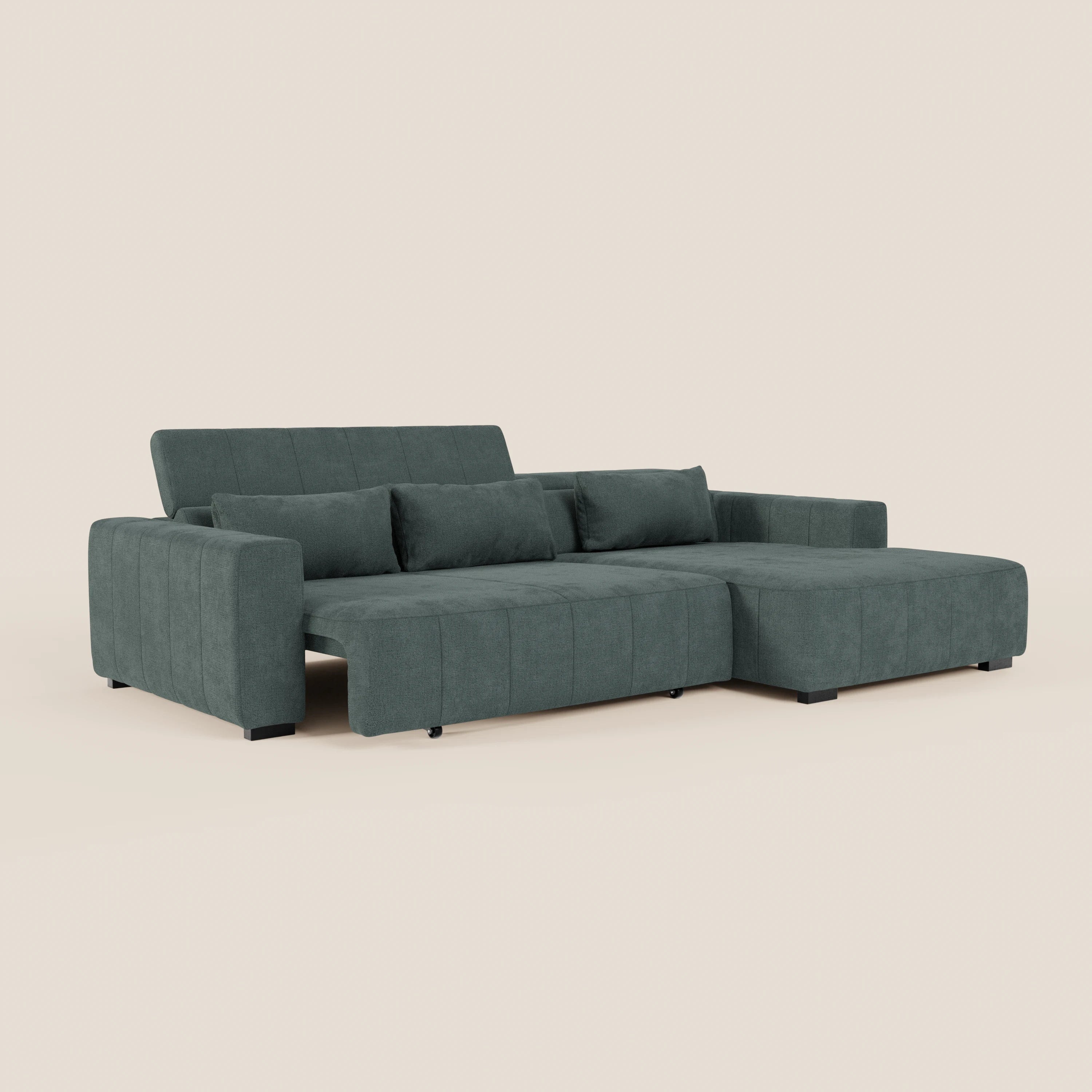 Doric Divano angolare con penisola e sedute allungabili con relax elettrico - poggiatesta reclinabili in tessuto smacchiabile T23