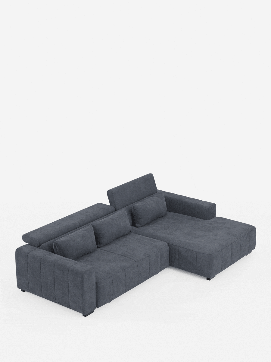 Doric Canapé d’angle avec méridienne et assises extensibles avec relax électrique - appuie-têtes inclinables en tissu anti-taches T23