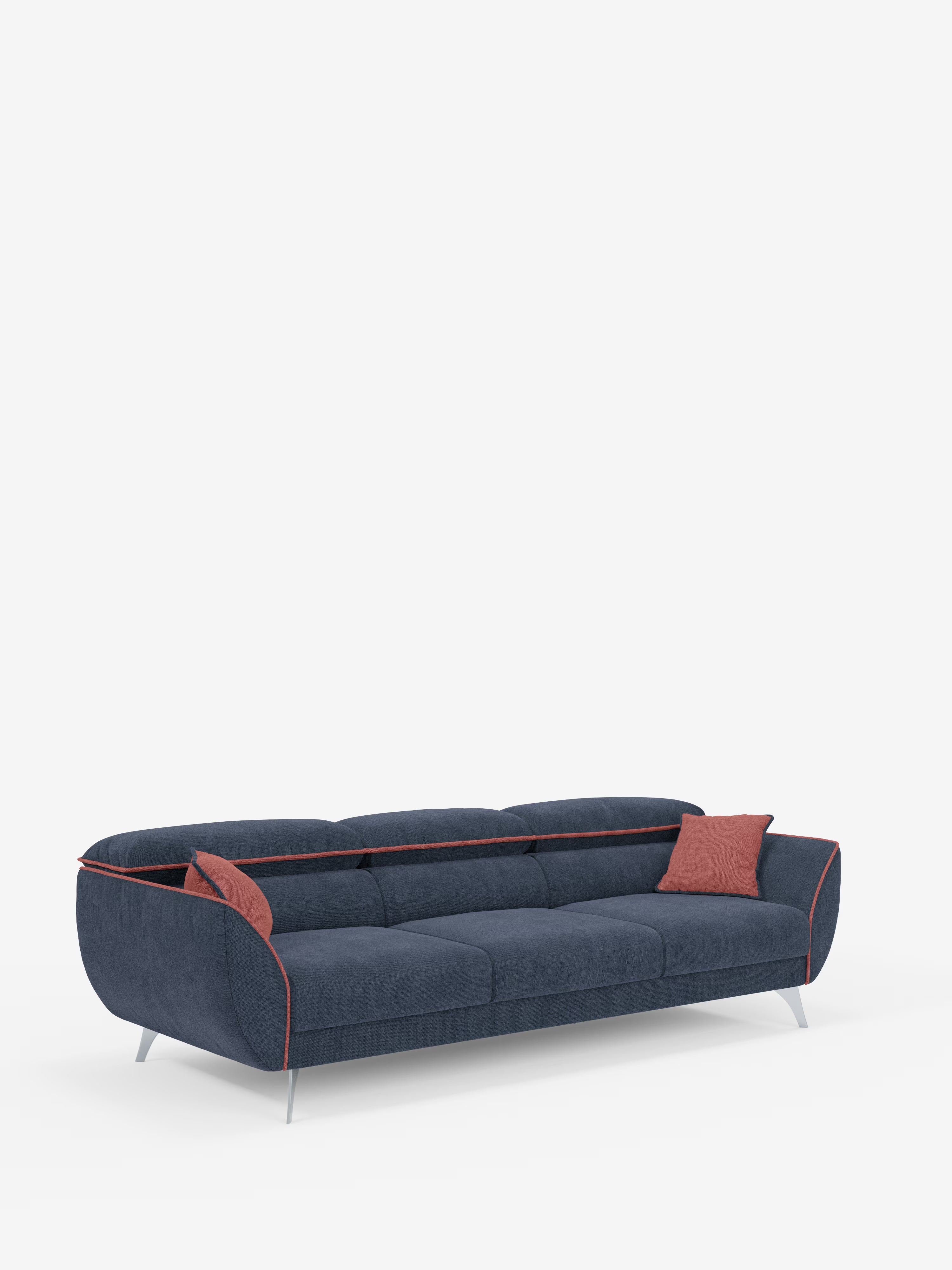 Michelangelo 4 places bicolore - Canapé avec 3 assises coulissantes et têtières réglables en tissu détachable T23