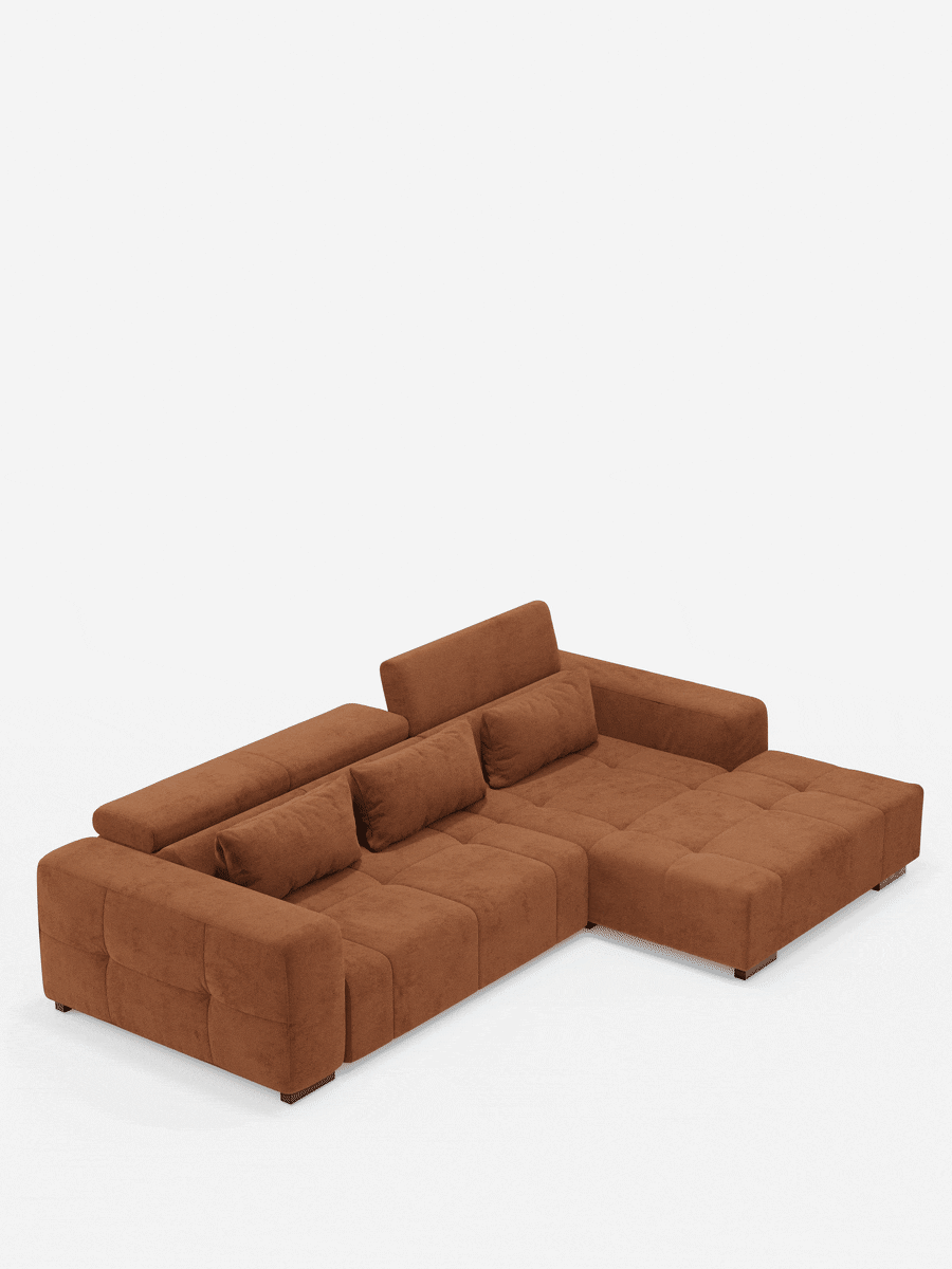 Monarch canapé d’angle avec méridienne et relaxation électrique pour allongement des assises - Appuie-têtes inclinables en tissu doux détachable T31