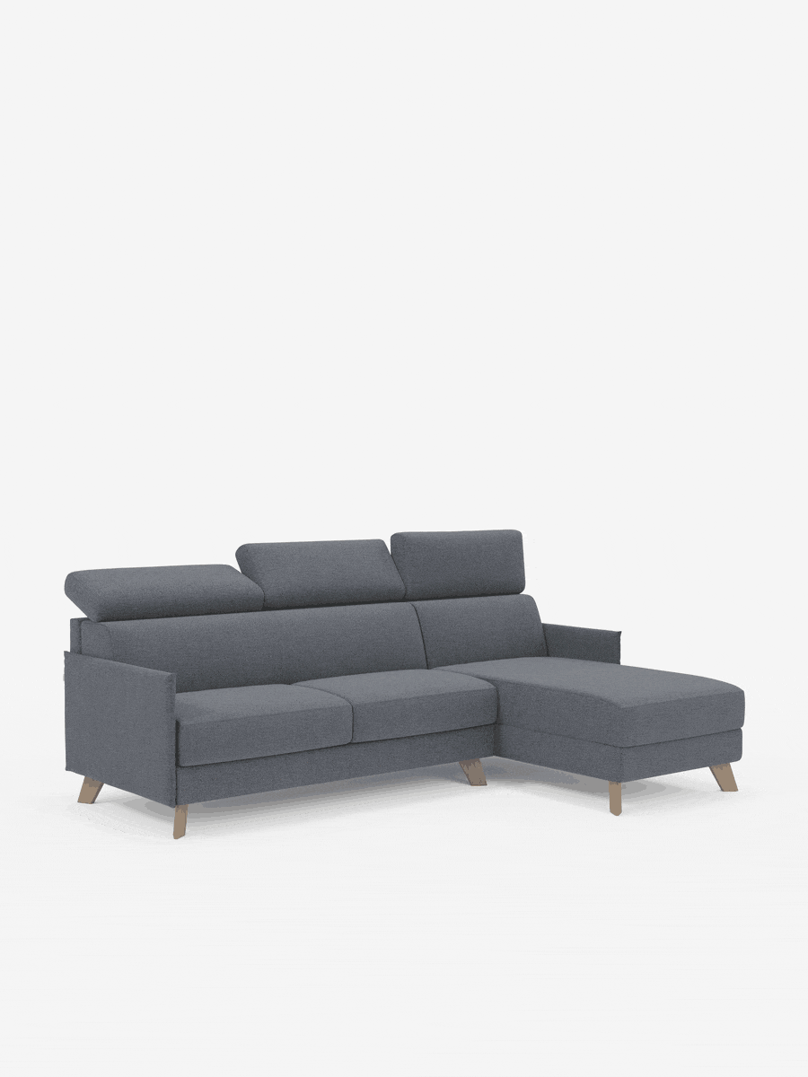 Sole Canapé d'angle convertible avec chaise longue avec coffre et têtières inclinables - tissu détachable T23