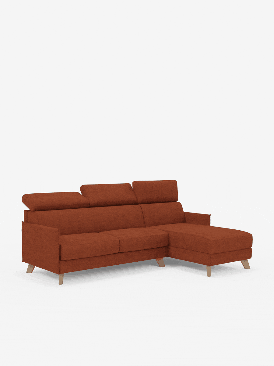 Sole Canapé d'angle convertible avec chaise longue avec coffre et têtières inclinables - tissu détachable T23