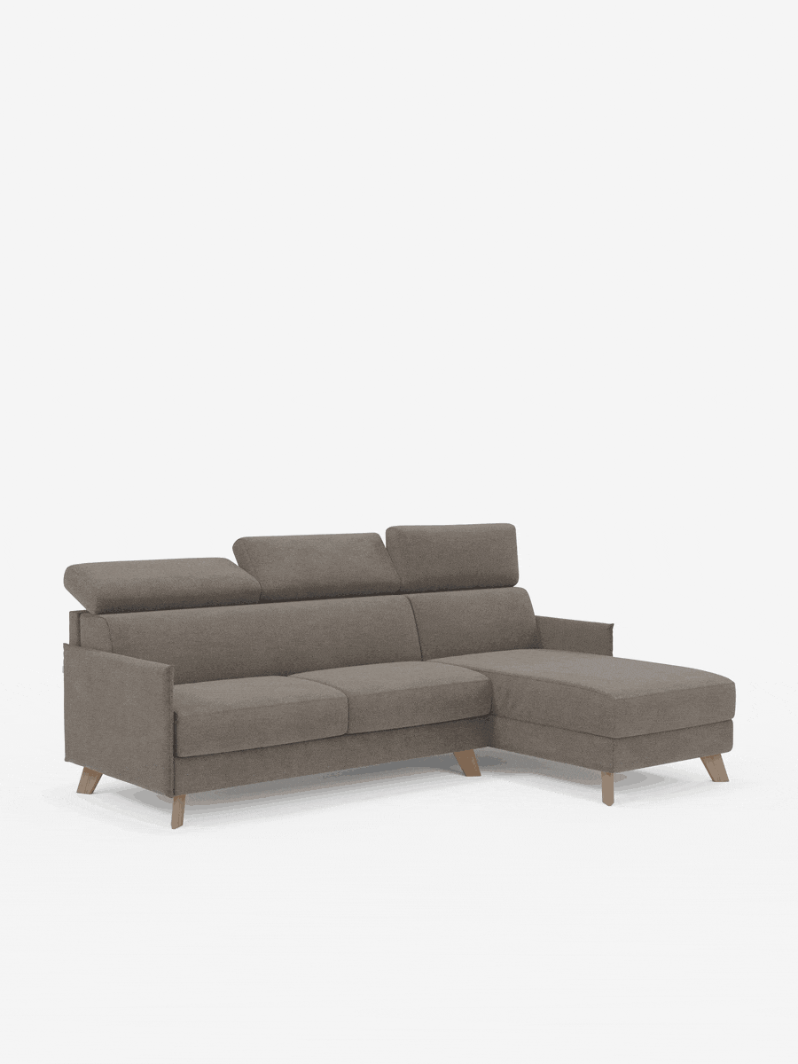 Sole Canapé d'angle convertible avec chaise longue avec coffre et têtières inclinables - tissu détachable T23