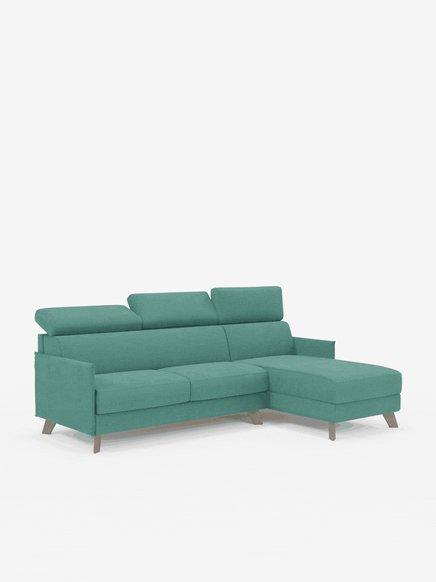 Sole Canapé d'angle convertible avec chaise longue avec coffre et têtières inclinables - tissu détachable T23
