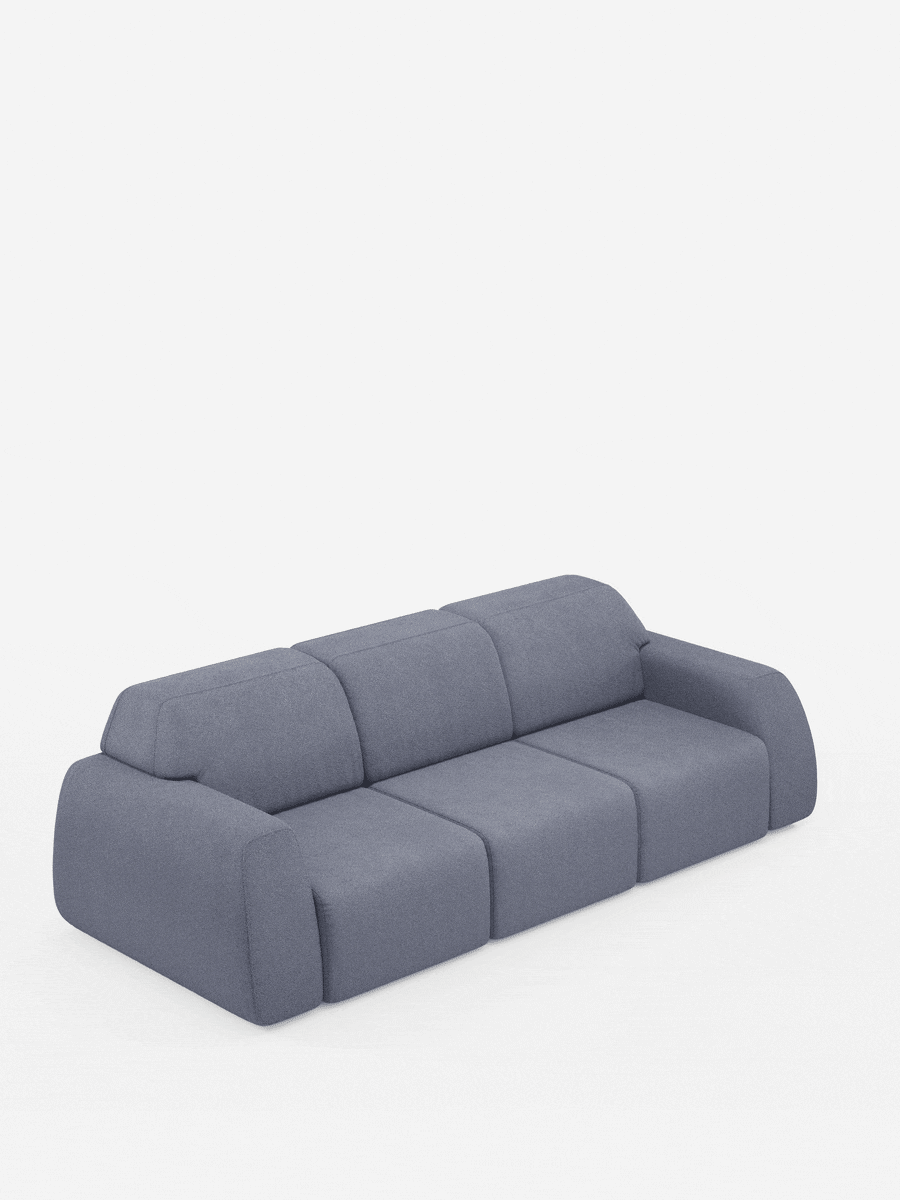Il divano Orbit con 3 sedute scorrevoli e allungabili in tessuto effetto cotone smacchiabile T33 di Divani.Store è un divano moderno e minimalista in tessuto grigio chiaro, caratterizzato da tre sedute spaziose dai bordi morbidi e arrotondati. Su uno sfondo bianco a tinta unita, i suoi contorni morbidi e il profilo basso trasmettono un senso di comfort contemporaneo. Questo modello è completamente sfoderabile per facilitare la pulizia e la manutenzione senza comprometterne lo stile sofisticato.
