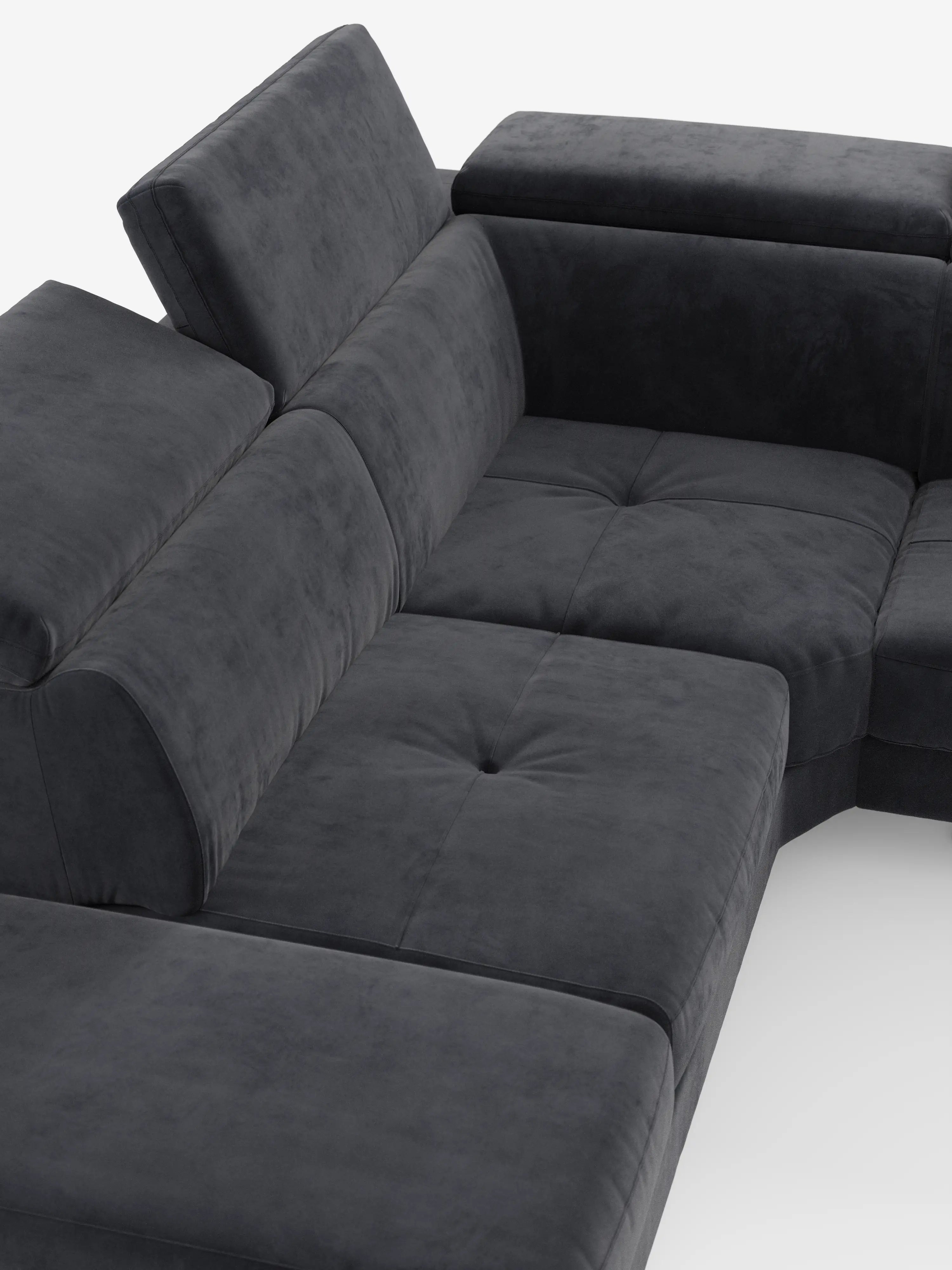 Capri canapé d'angle convertible avec Têtières Réglables et Matelas haute performance en Tissu Effet Velours Détachable T30