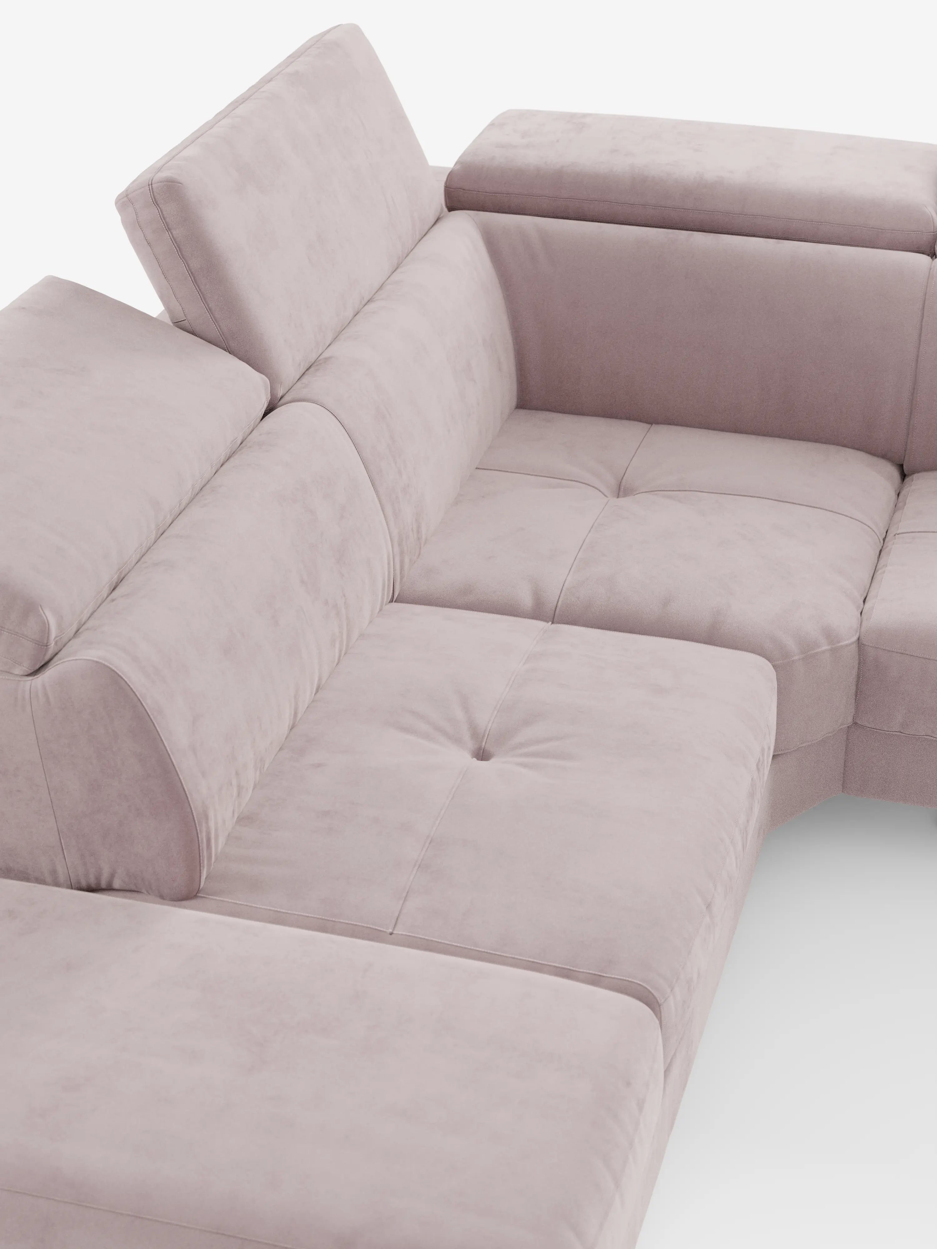 Capri canapé d'angle convertible avec Têtières Réglables et Matelas haute performance en Tissu Effet Velours Détachable T30