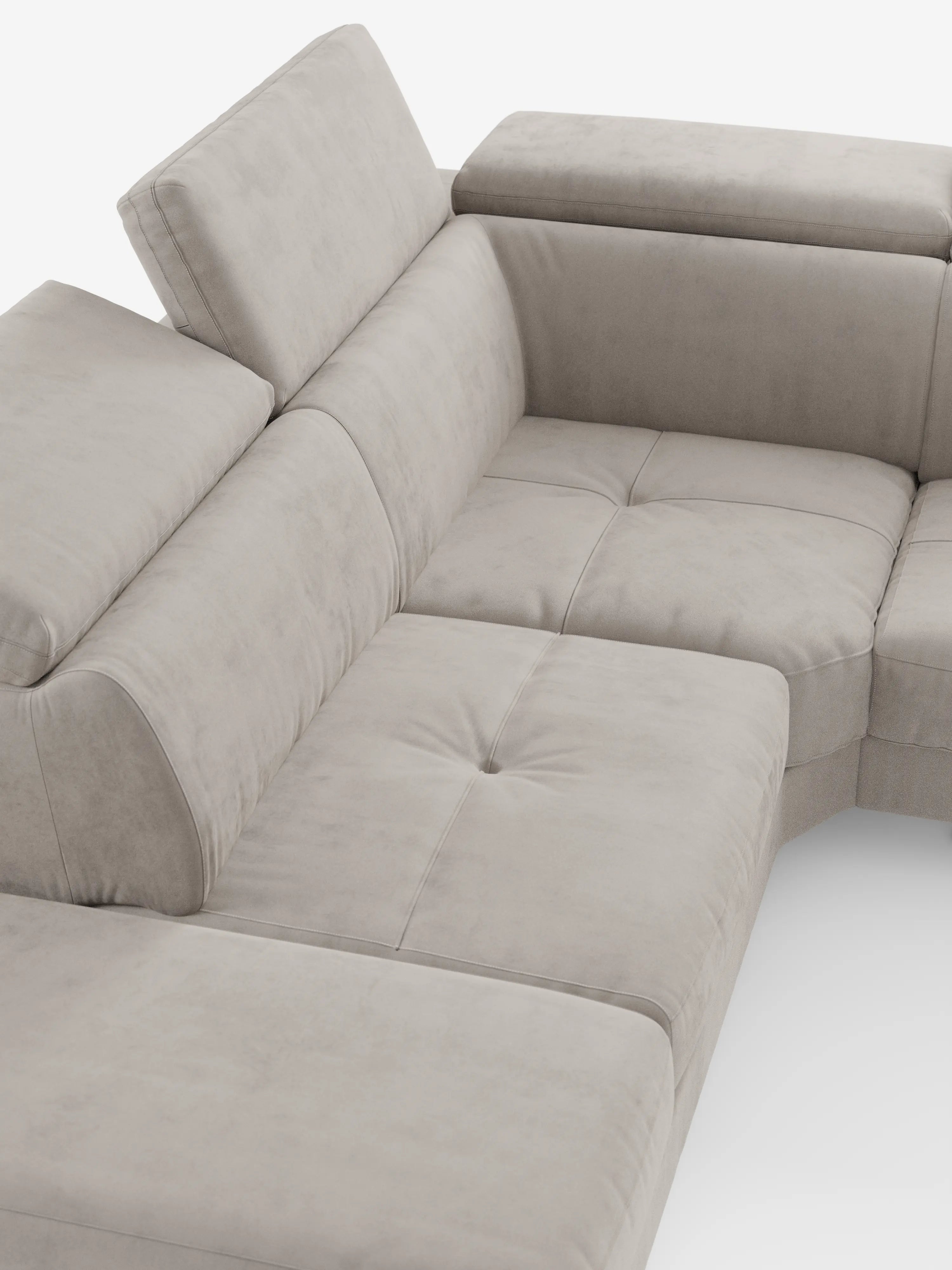 Capri canapé d'angle convertible avec Têtières Réglables et Matelas haute performance en Tissu Effet Velours Détachable T30