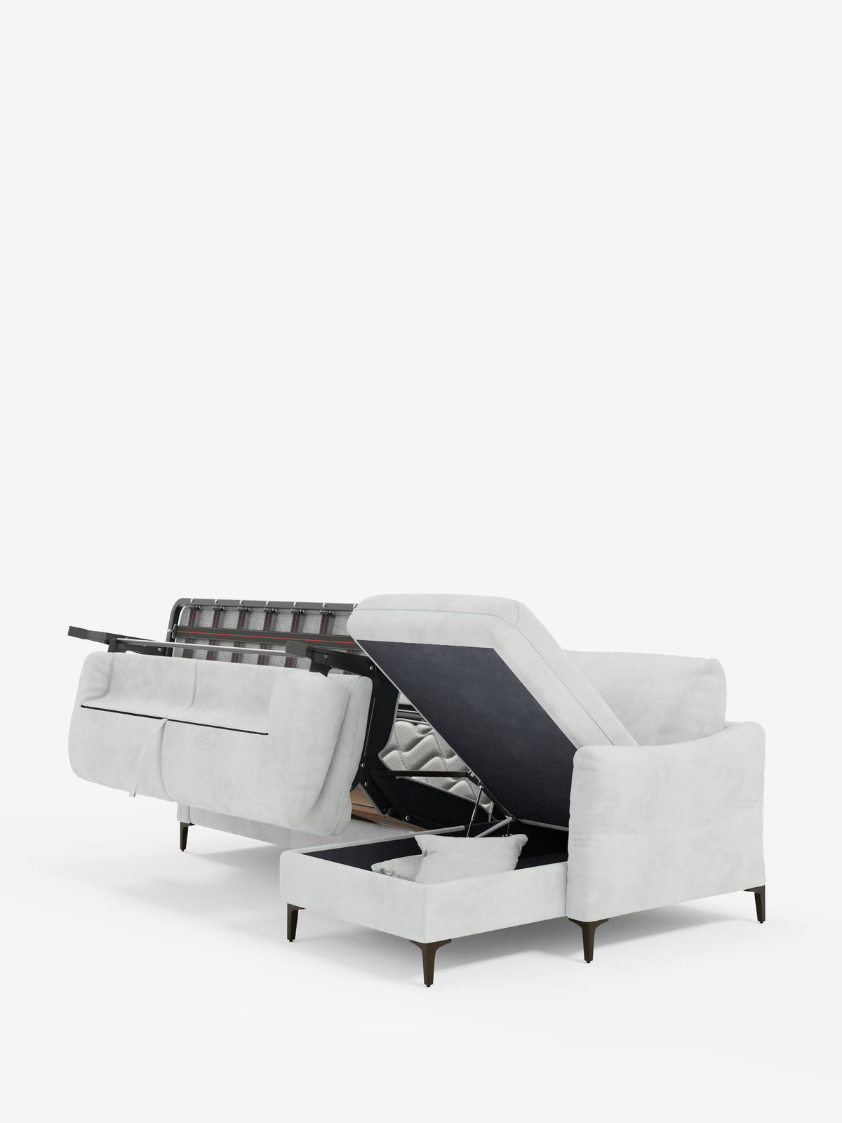 Dalia canapé-lit avec méridienne coffre de rangement et matelas de 18 cm de hauteur - pieds hauts et tissu anti-taches T30