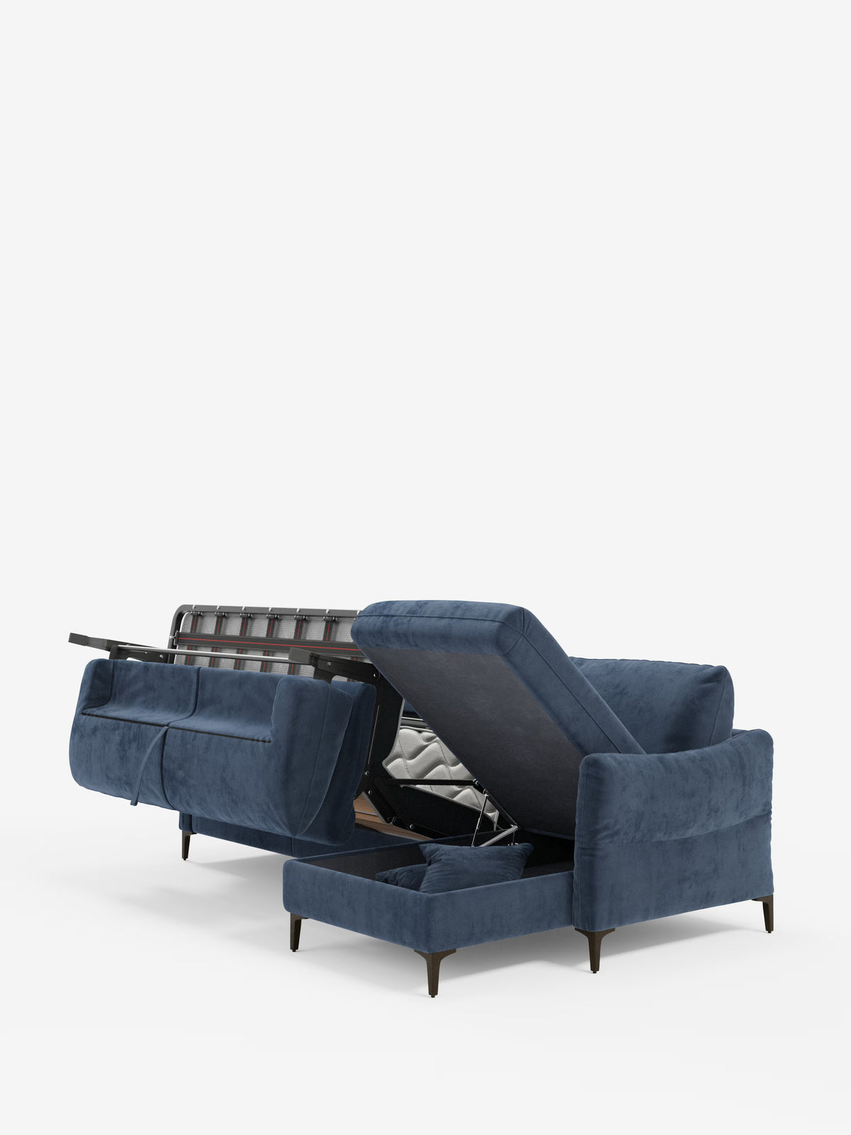 Dalia canapé-lit avec méridienne coffre de rangement et matelas de 18 cm de hauteur - pieds hauts et tissu anti-taches T30