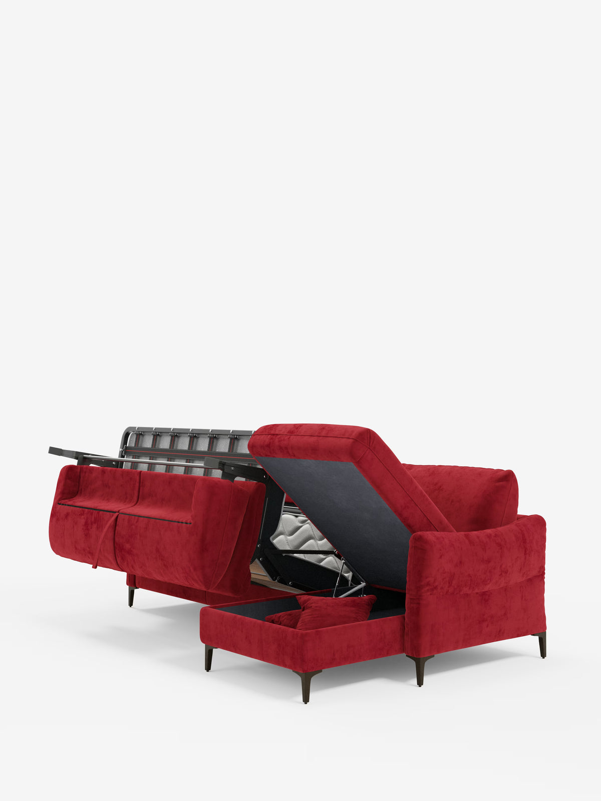 Dalia canapé-lit avec méridienne coffre de rangement et matelas de 18 cm de hauteur - pieds hauts et tissu anti-taches T30