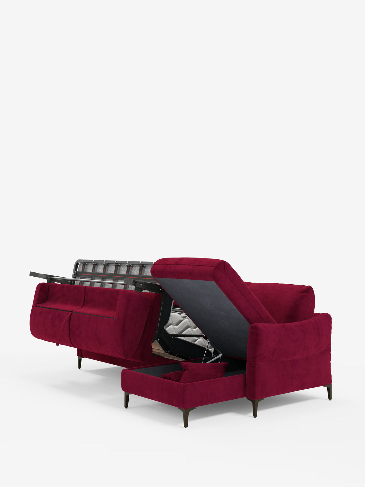 Dalia canapé-lit avec méridienne coffre de rangement et matelas de 18 cm de hauteur - pieds hauts et tissu anti-taches T30