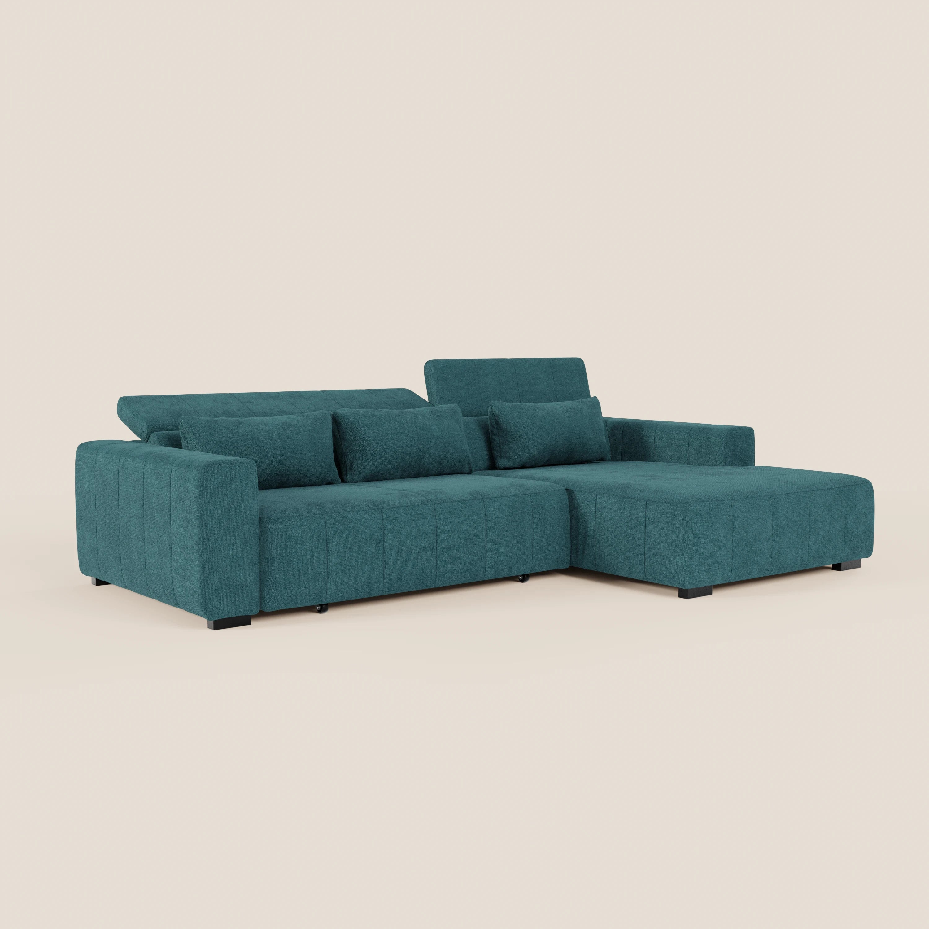 Doric Divano angolare con penisola e sedute allungabili con relax elettrico - poggiatesta reclinabili in tessuto smacchiabile T23
