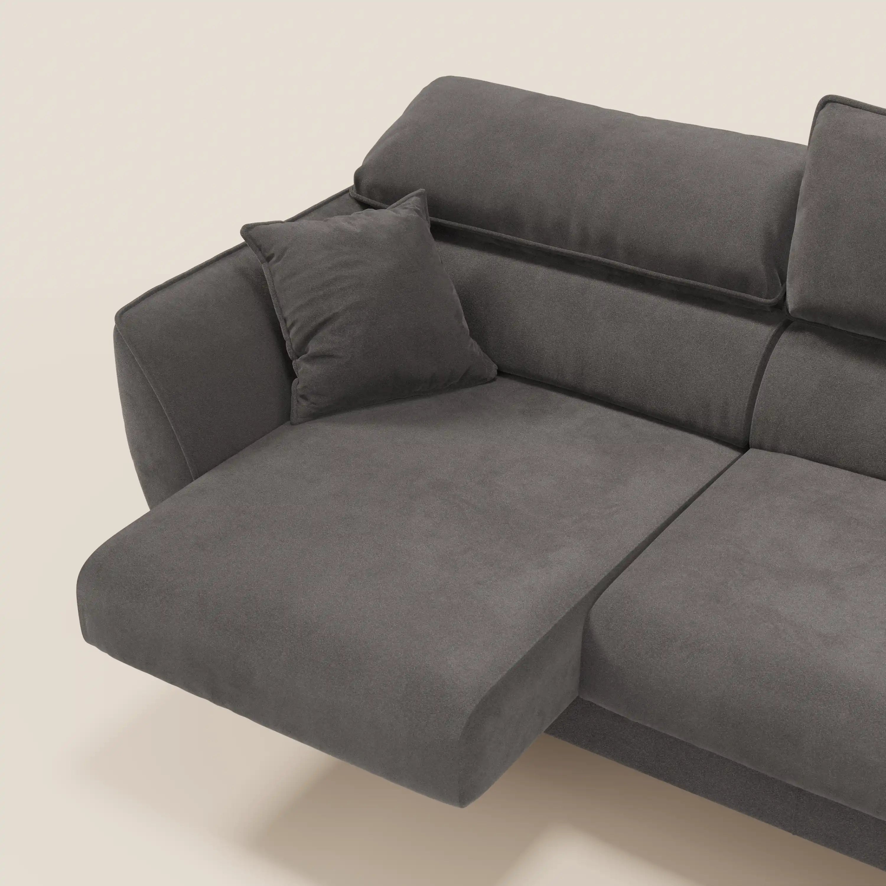 Michelangelo Divano Angolare con Penisola e Sedute Estensibili - Poggiatesta reclinabili in raffinato tessuto smacchiabile effetto vellutino T30 - divani.store