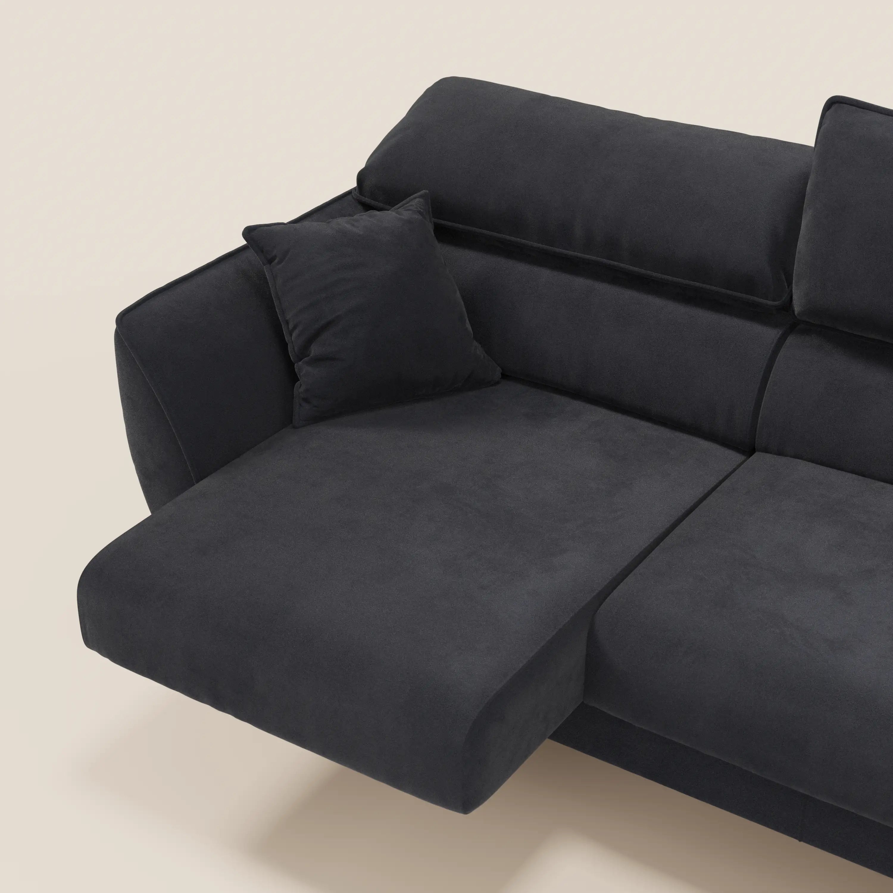 Michelangelo Divano Angolare con Penisola e Sedute Estensibili - Poggiatesta reclinabili in raffinato tessuto smacchiabile effetto vellutino T30 - divani.store