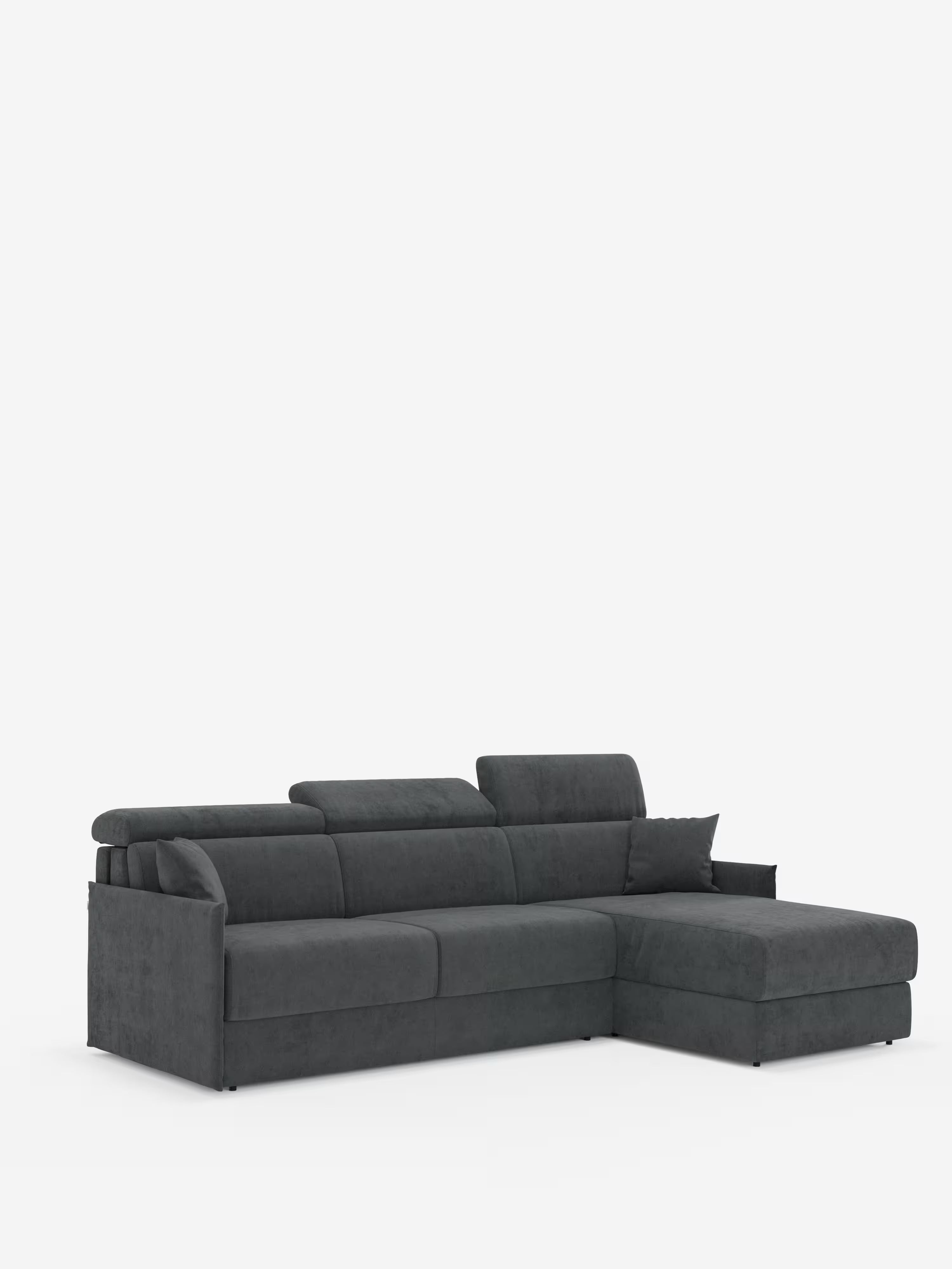 Miryam canapé convertible d'angle compact - têtières inclinables et méridienne coffre en tissu détachable T31