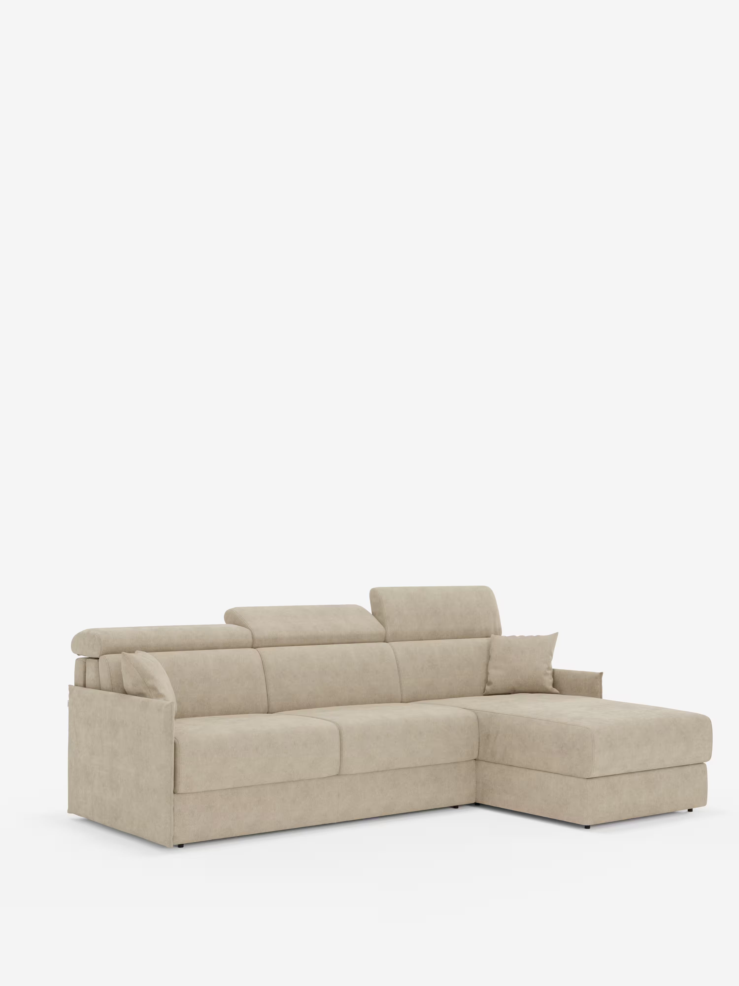 Miryam canapé convertible d'angle compact - têtières inclinables et méridienne coffre en tissu détachable T31