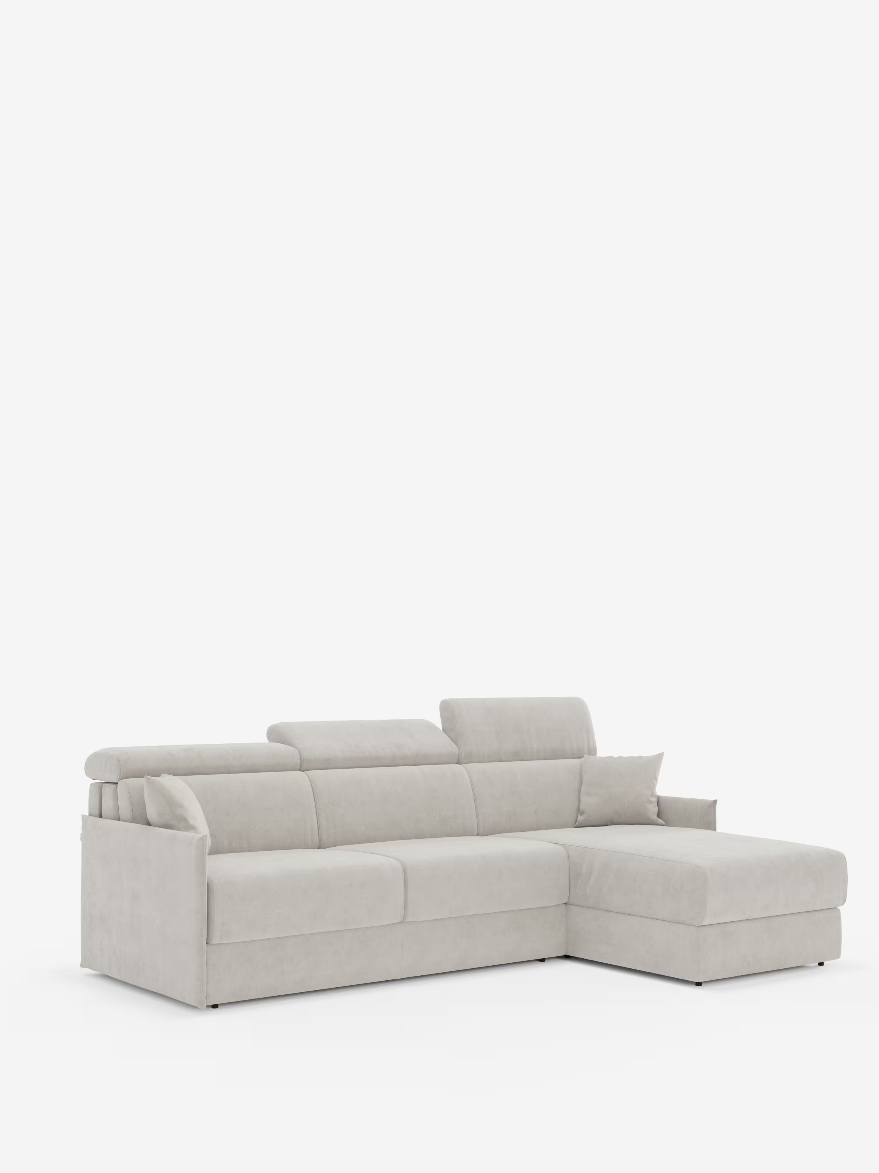 Miryam canapé convertible d'angle compact - têtières inclinables et méridienne coffre en tissu détachable T31