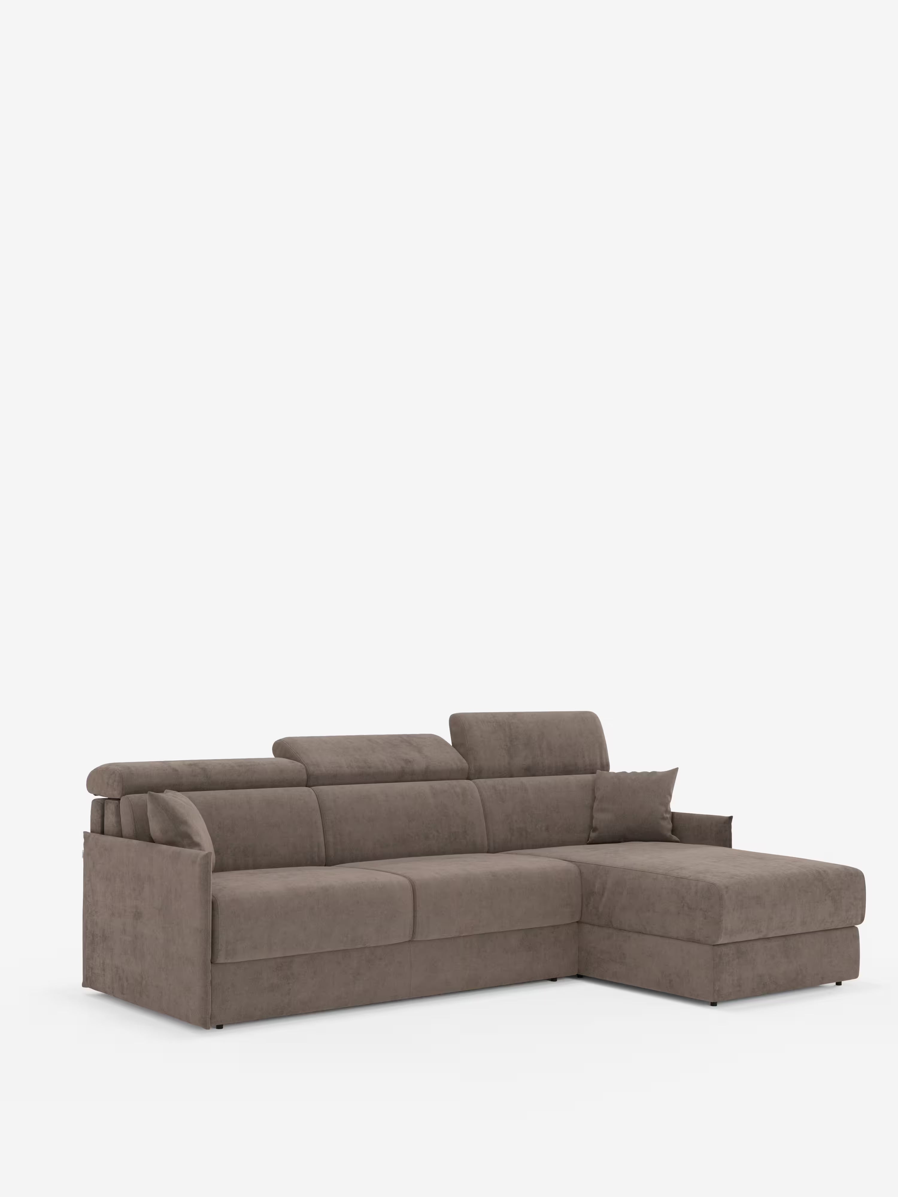 Miryam canapé convertible d'angle compact - têtières inclinables et méridienne coffre en tissu détachable T31
