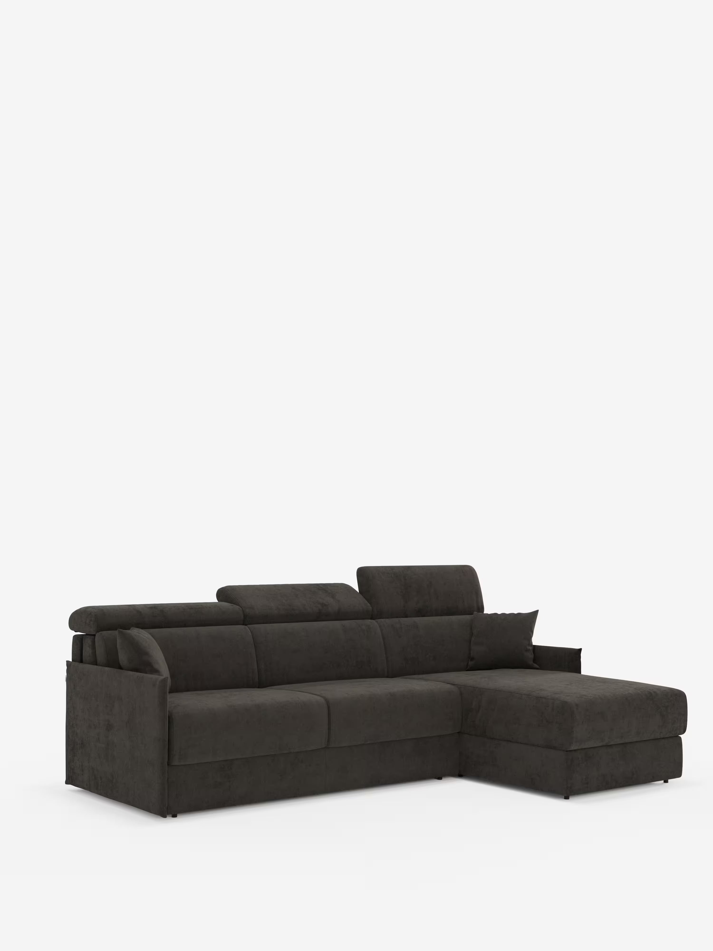 Miryam canapé convertible d'angle compact - têtières inclinables et méridienne coffre en tissu détachable T31