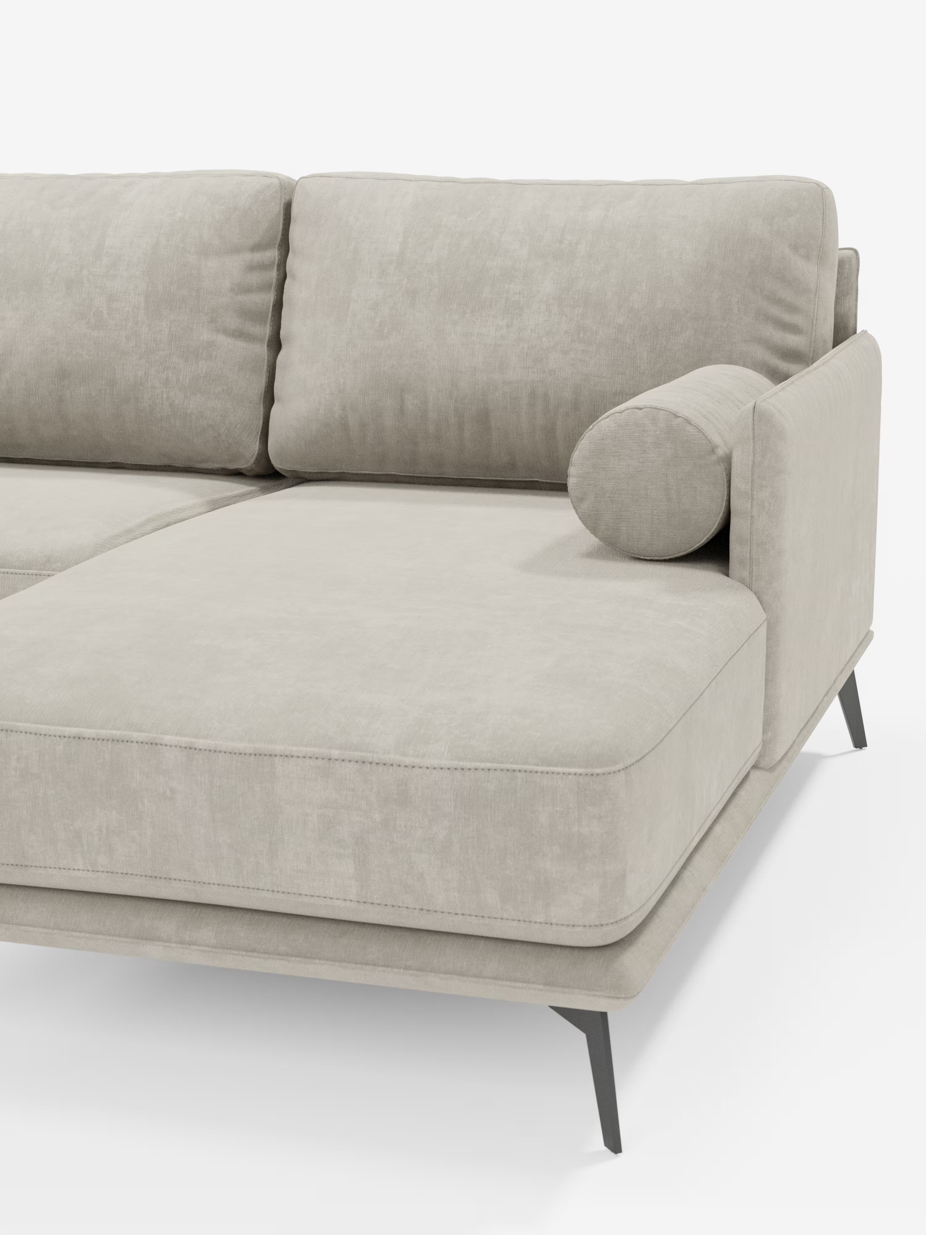 Basalto canapé d'angle moderne avec méridienne et base en métal - dossiers en plumes et tissu détachable T31