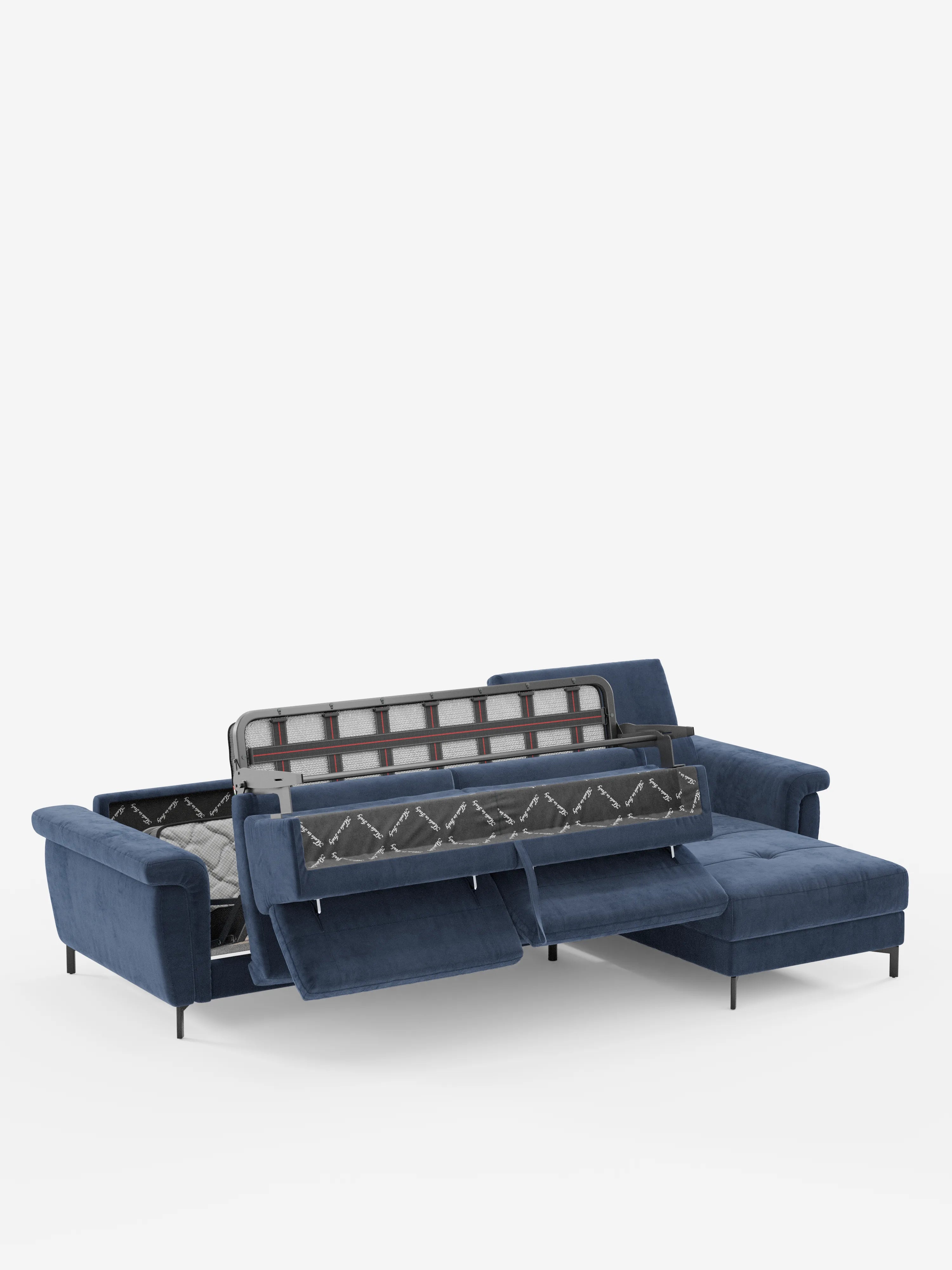Capri canapé convertible avec méridienne coffre et têtières réglables - Tissu Effet Velours Détachable T30