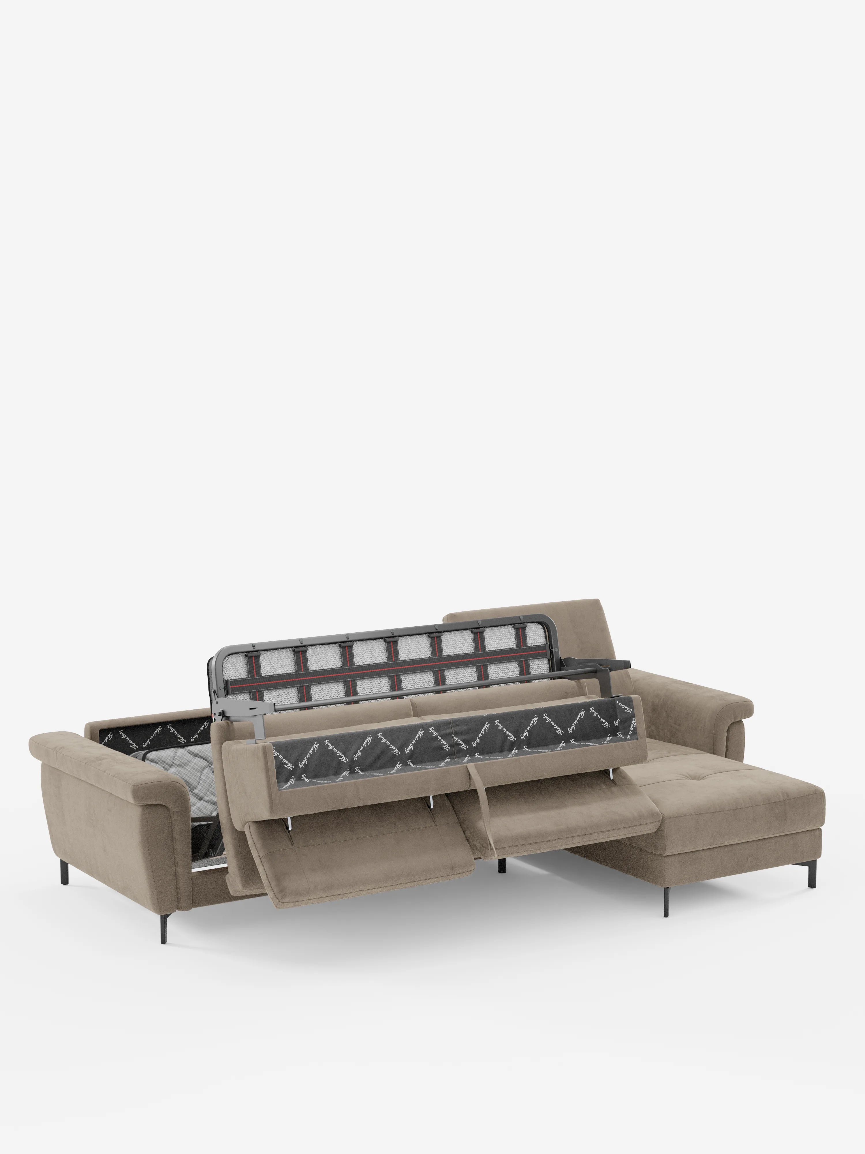 Capri canapé convertible avec méridienne coffre et têtières réglables - Tissu Effet Velours Détachable T30