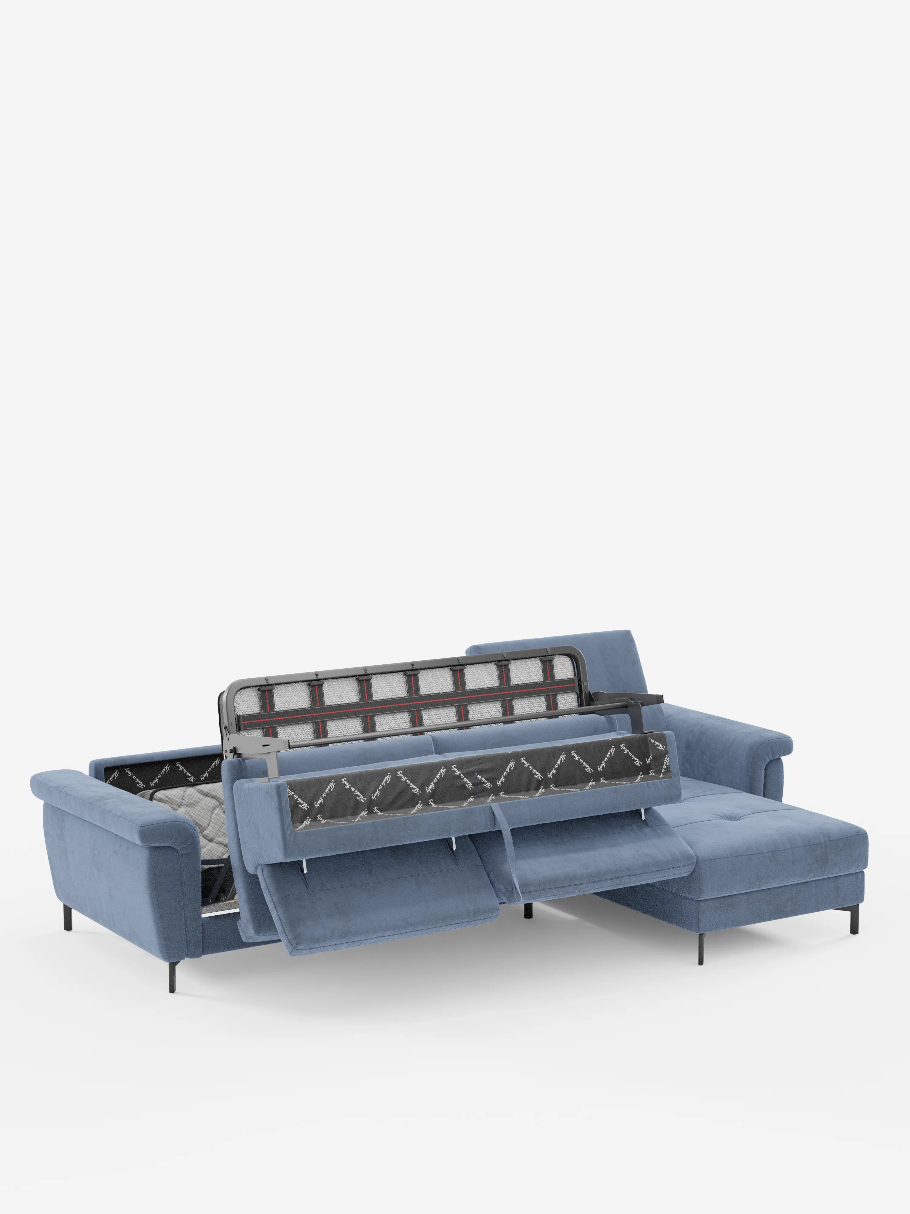 Capri canapé convertible avec méridienne coffre et têtières réglables - Tissu Effet Velours Détachable T30