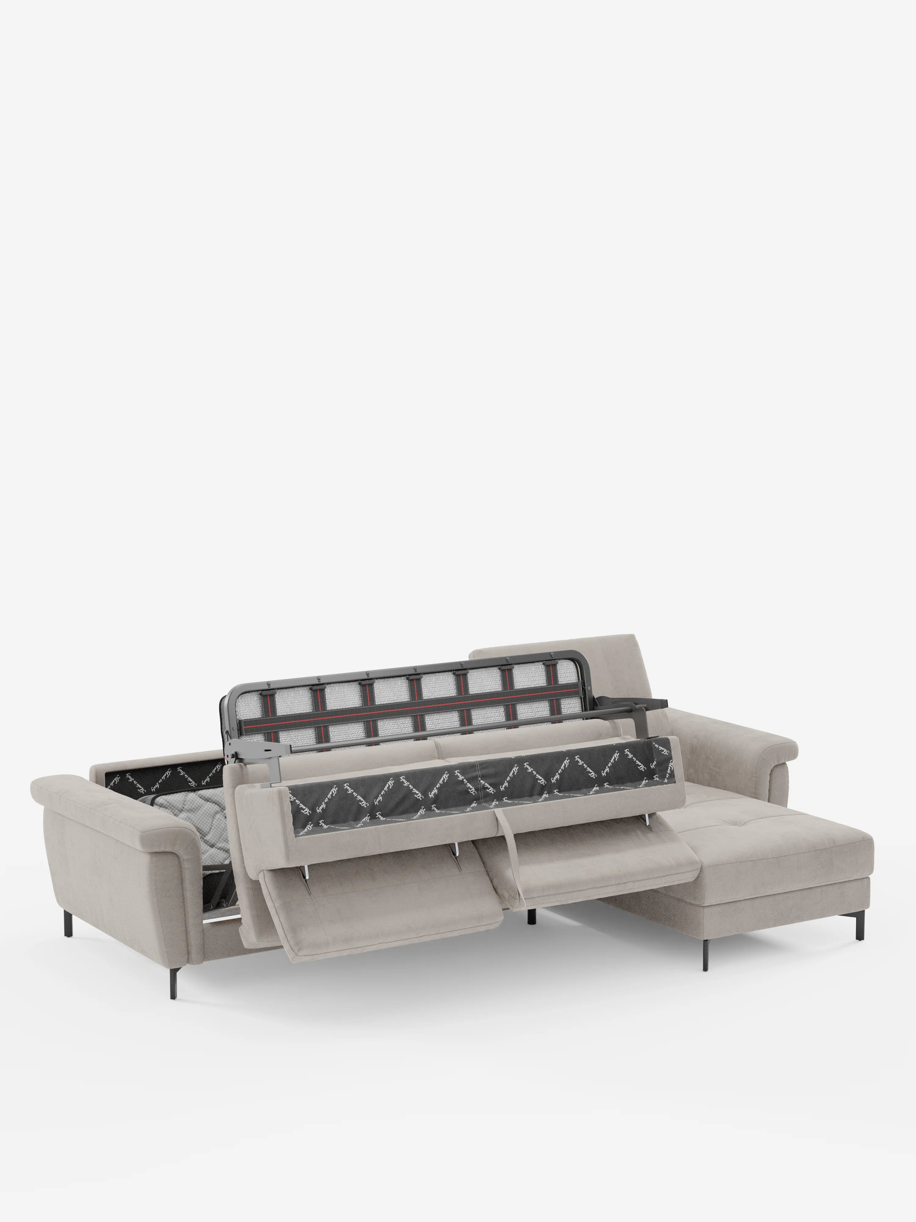 Capri canapé convertible avec méridienne coffre et têtières réglables - Tissu Effet Velours Détachable T30