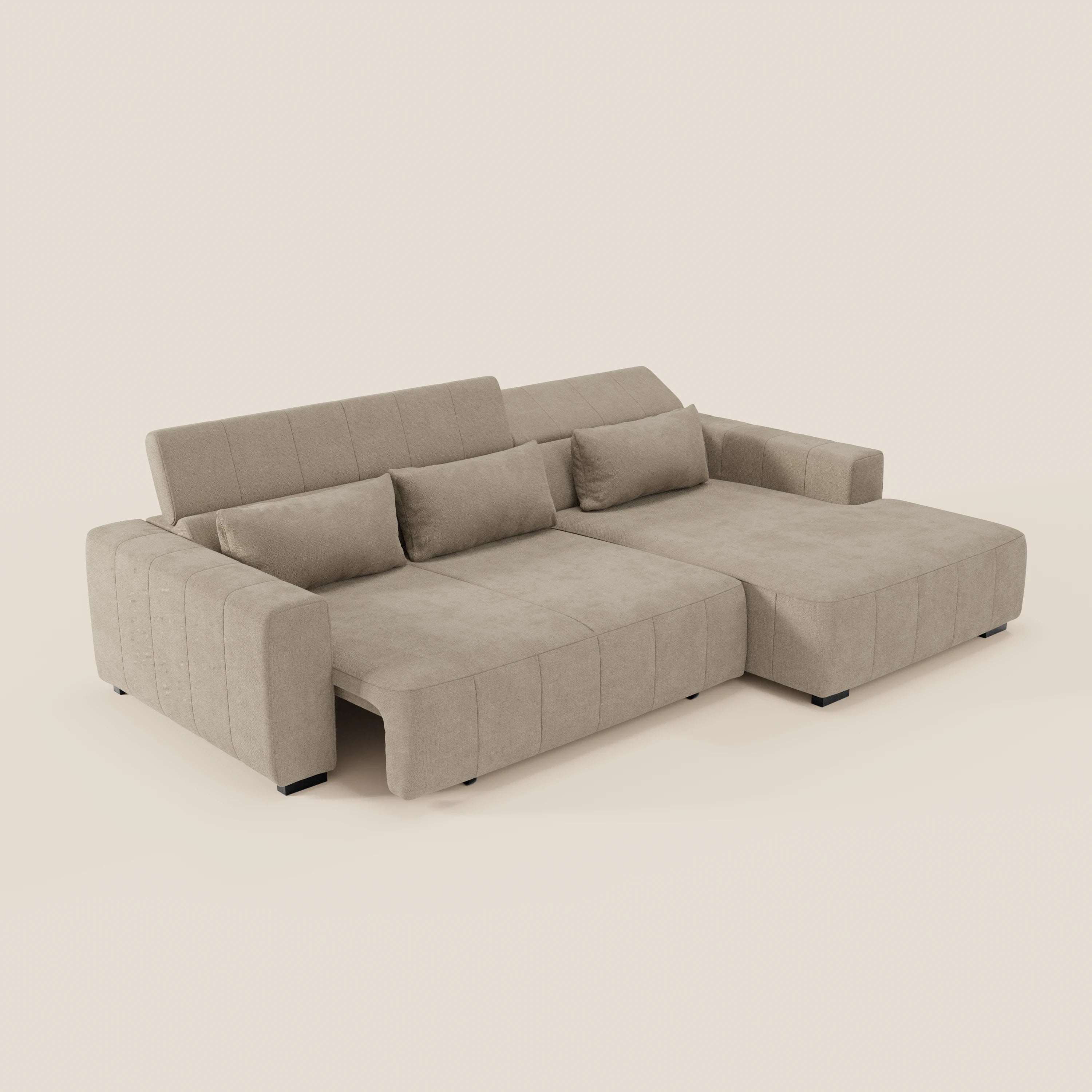 Doric Divano angolare con penisola e sedute allungabili con relax elettrico - poggiatesta reclinabili in tessuto smacchiabile T23 - divani.store