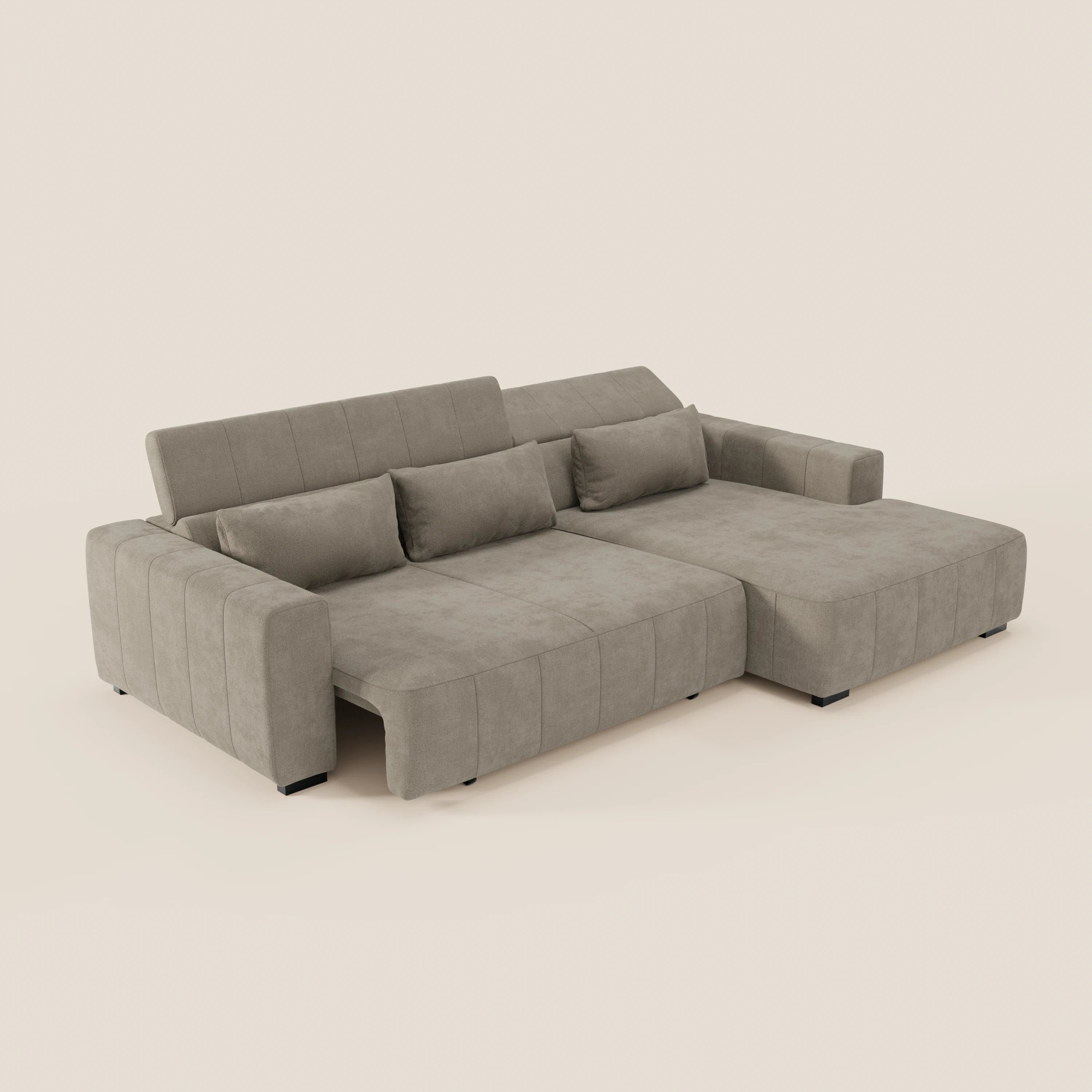Doric Divano angolare con penisola e sedute allungabili con relax elettrico - poggiatesta reclinabili in tessuto smacchiabile T23